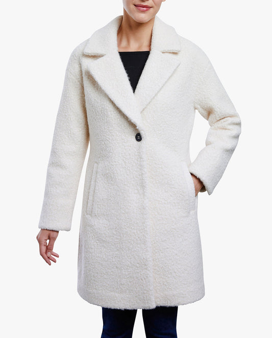 Front View Of SINGLE BUTTON-FRONT 35 INCH PEACOAT | CREAM