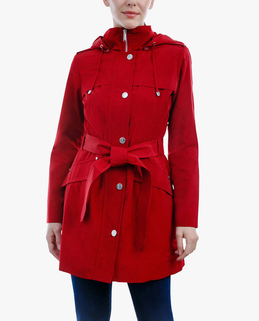 FRONT OF ZIP FRONT HOODED TRENCH WITH BELT | CHILI