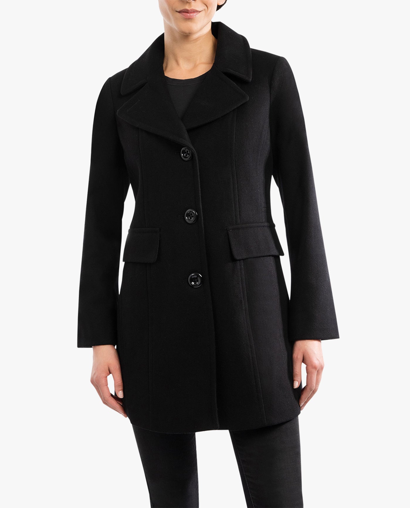 Front View Of SINGLE BREASTED PEACOAT | BLACK