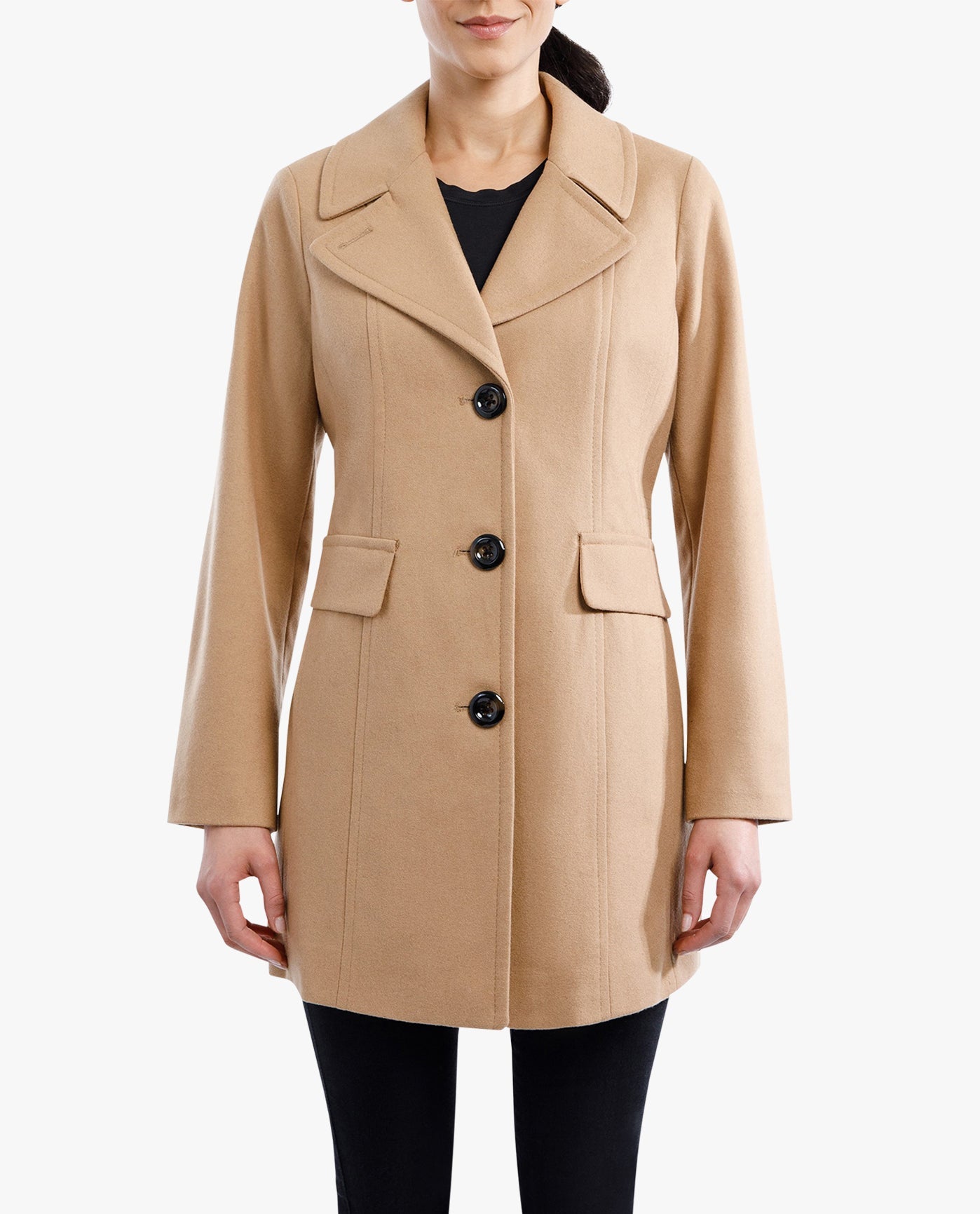Front View Of SINGLE BREASTED PEACOAT | CAMEL