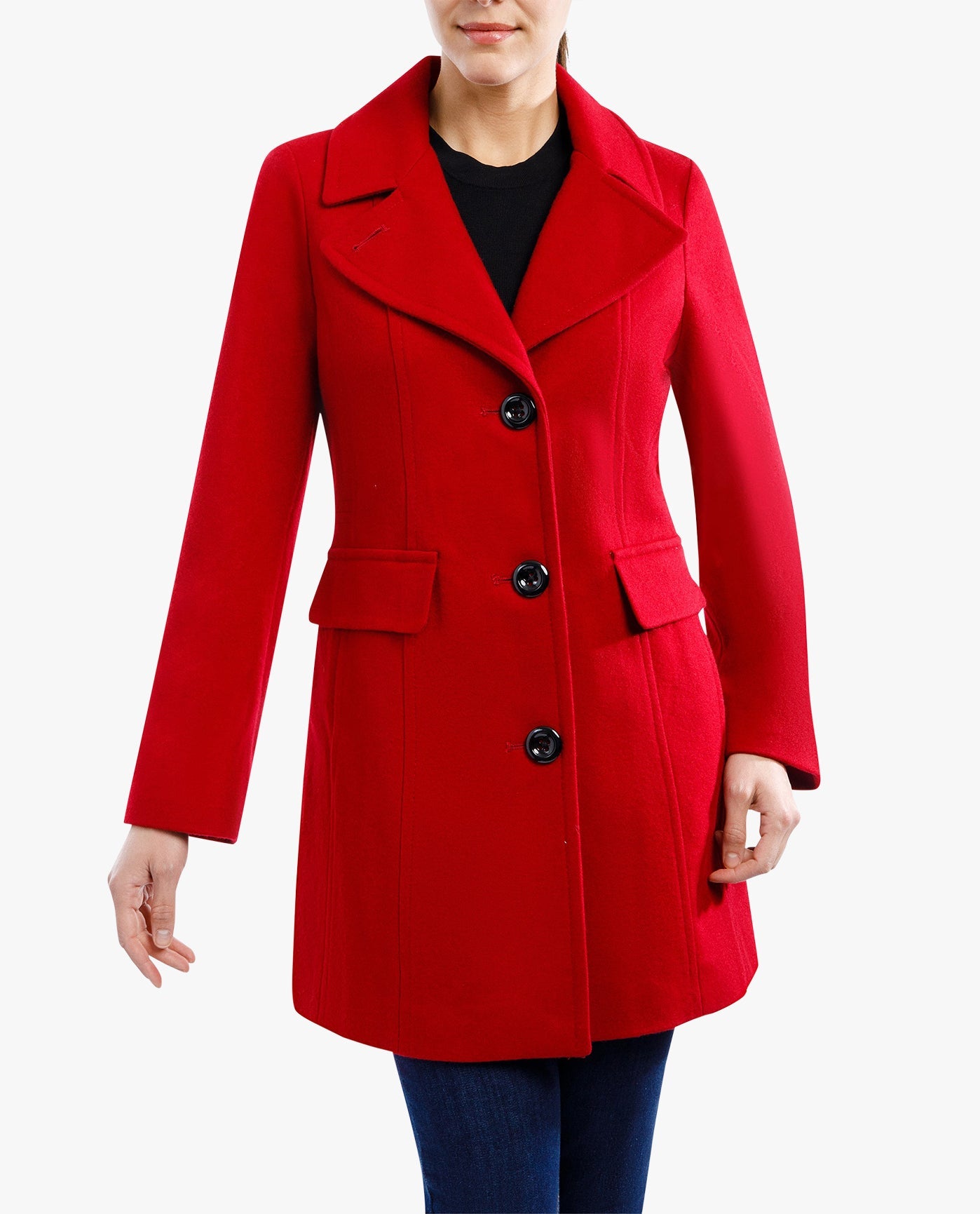 Front View Of SINGLE BREASTED PEACOAT | RED