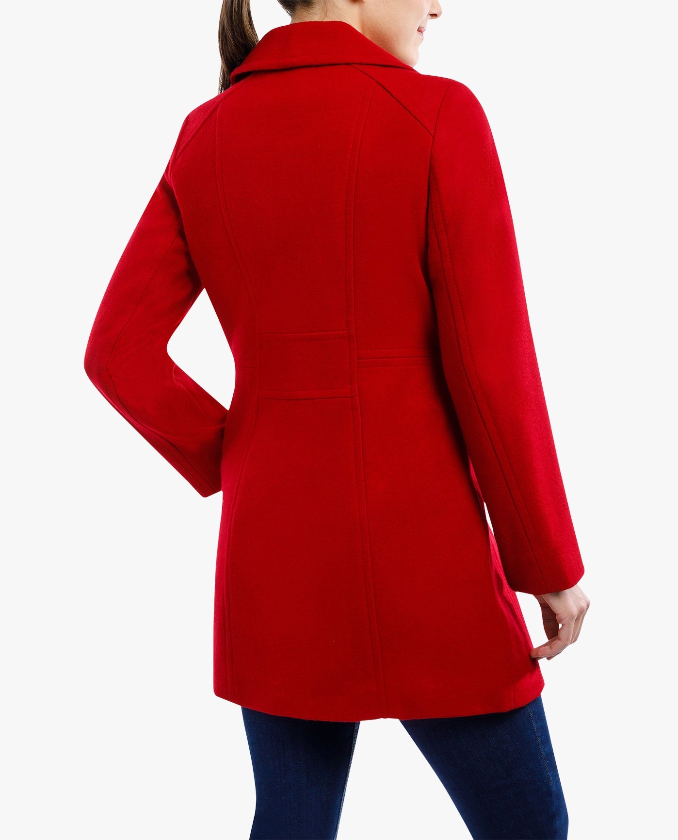 Back View Of SINGLE BREASTED PEACOAT | RED