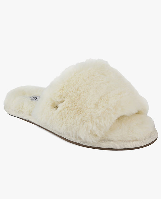 MAIN IMAGE OF WOMENS LILLY OPEN TOE FAUX FUR SLIPPER | ESO_IVORY_100