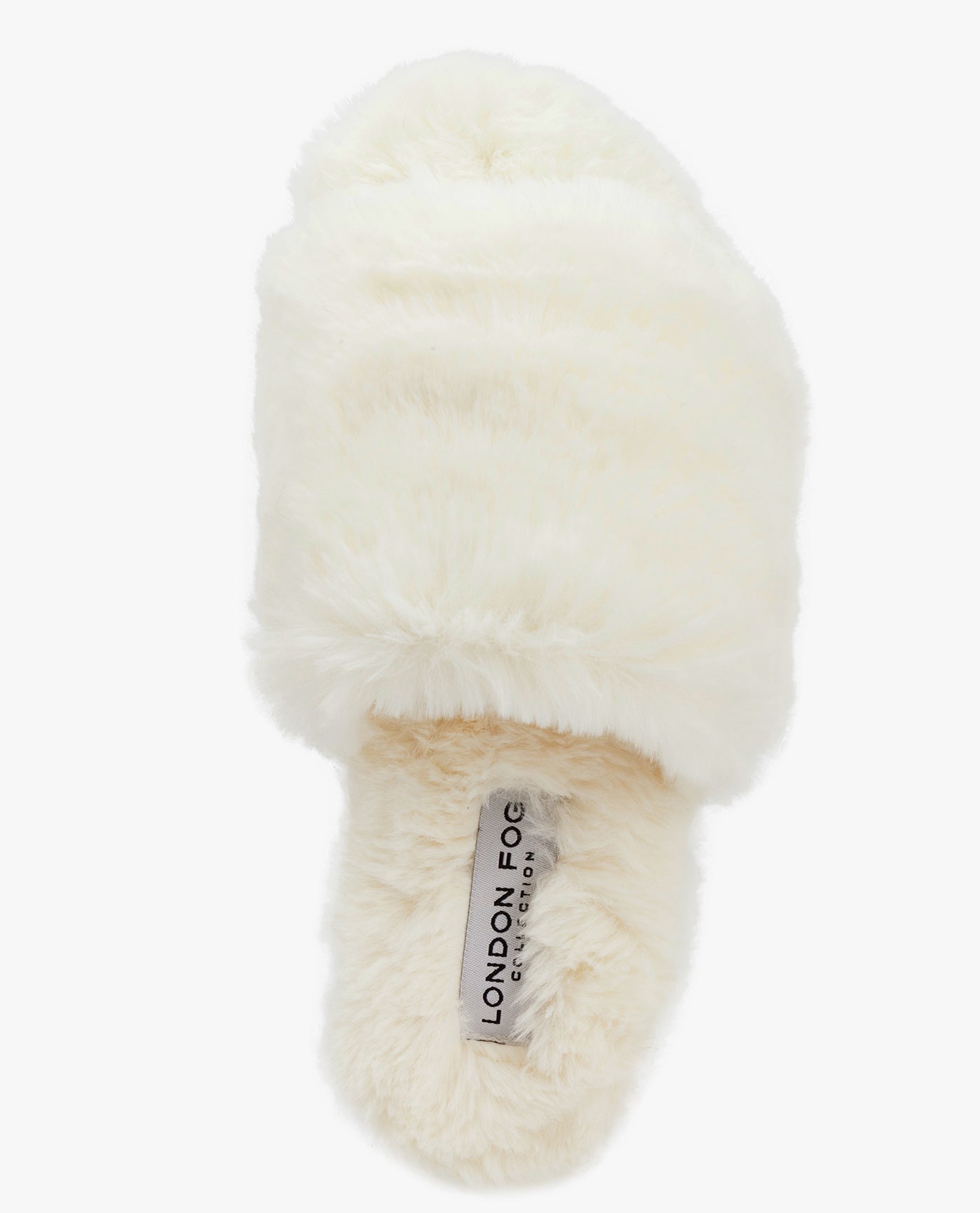 TOP VIEW  OF WOMENS LILLY OPEN TOE FAUX FUR SLIPPER | ESO_IVORY_100