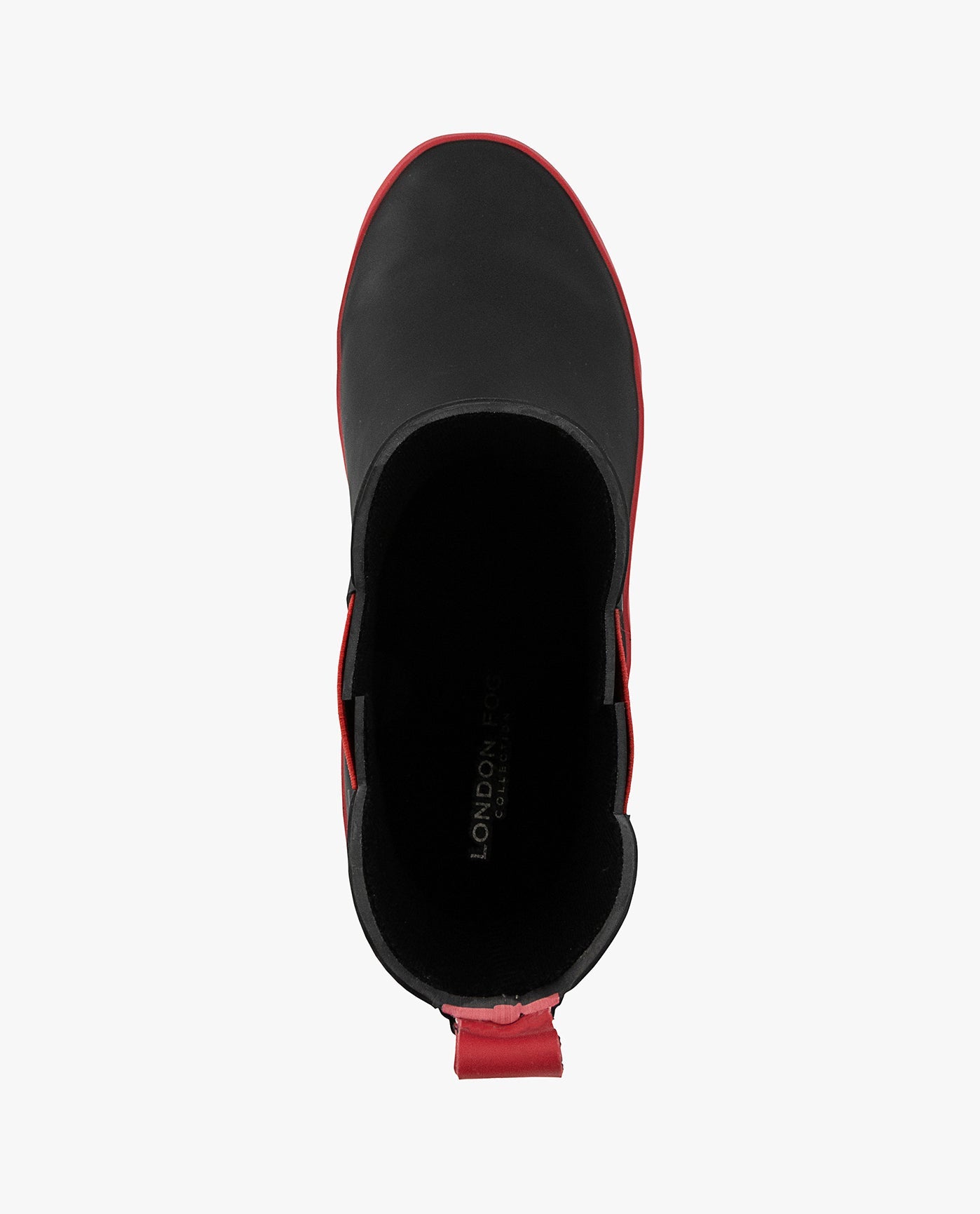 TOP VIEW  OF WOMENS WEMBLEY ANKLE RAINBOOT | ESO_BLACK RED_001