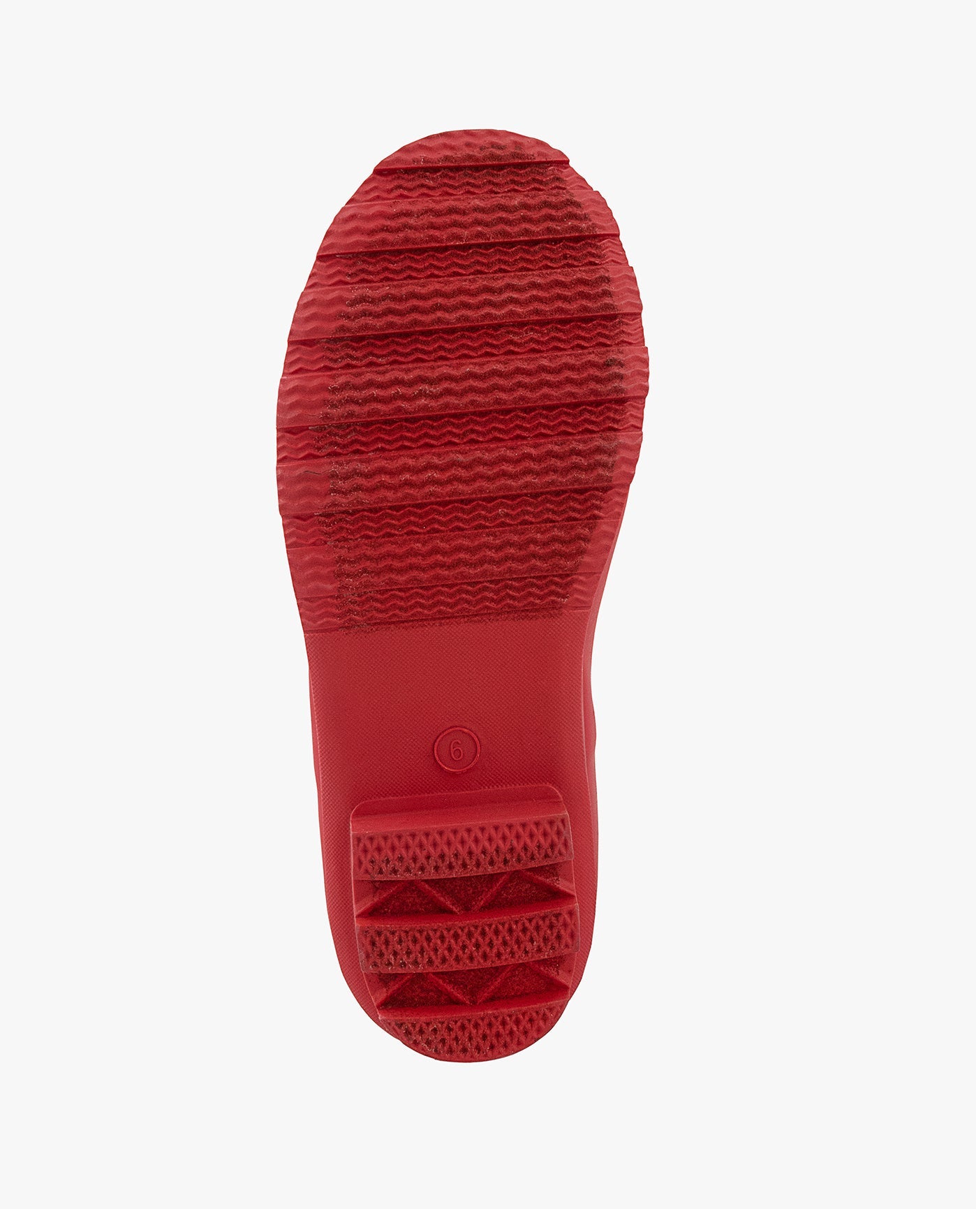 BOTTOM VIEW  OF WOMENS WEMBLEY ANKLE RAINBOOT | ESO_BLACK RED_001