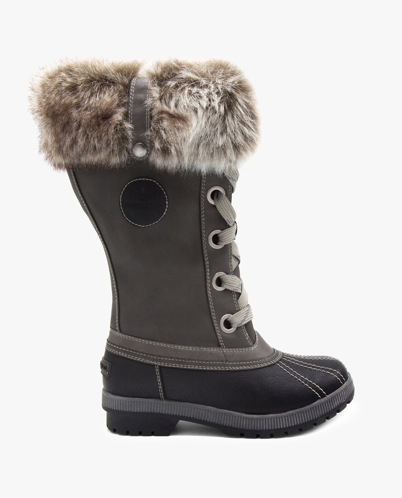 SIDE VIEW  OF WOMENS MELTON 2 TALL WINTER BOOT | ESO_BLACK GREY_001