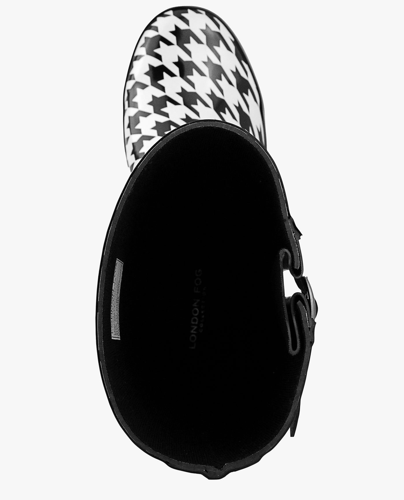 TOP VIEW  OF WOMENS TALLY RAINBOOT | ESO_BLACK WHITE HOUNDSTOOTH_001