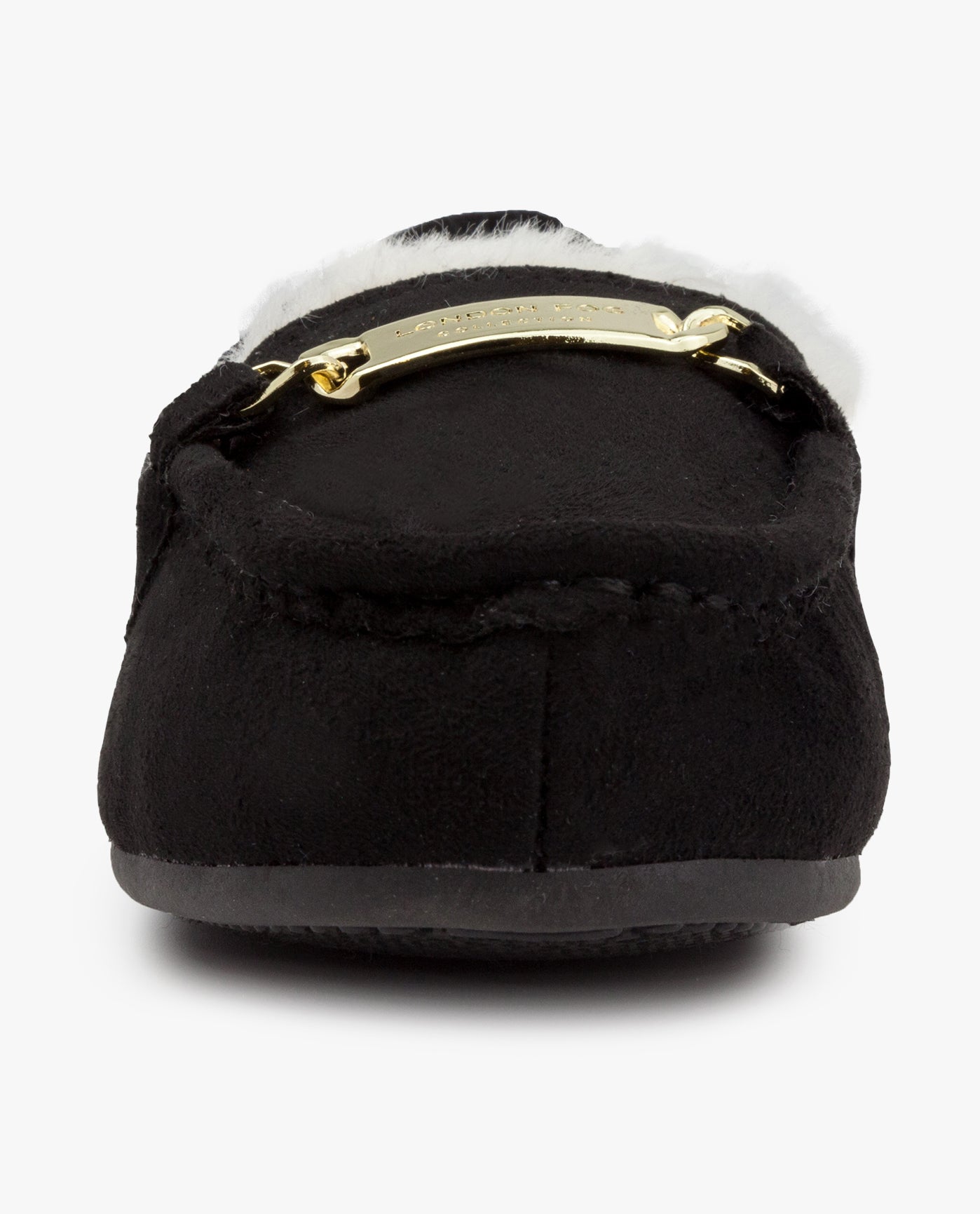 FRONT VIEW  OF WOMENS LISA MOCCASIN SLIPPER | ESO_BLACK_001