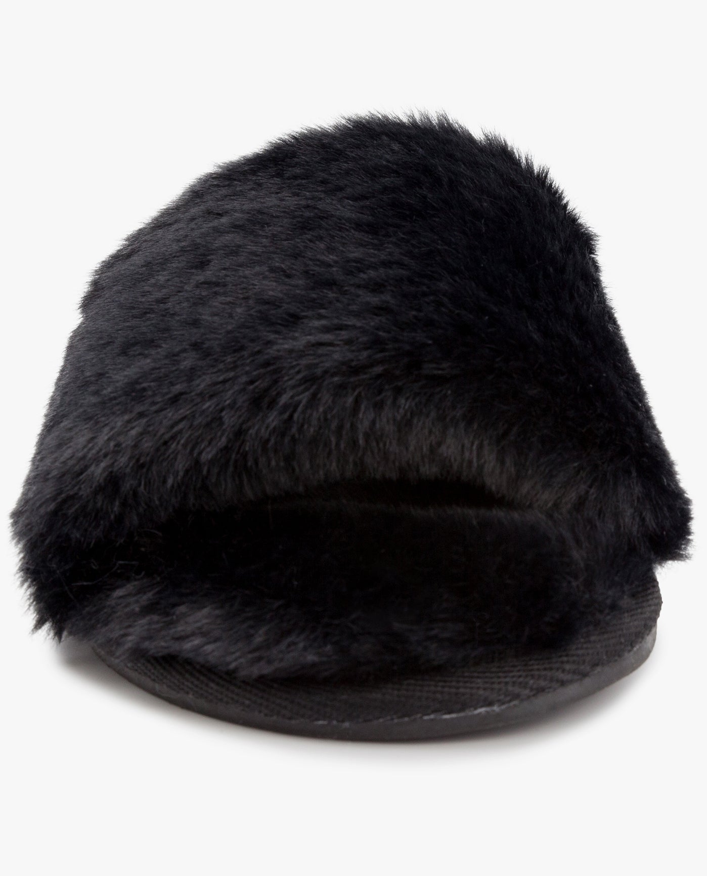 FRONT VIEW  OF WOMENS LILLY OPEN TOE FAUX FUR SLIPPER | ESO_BLACK_001