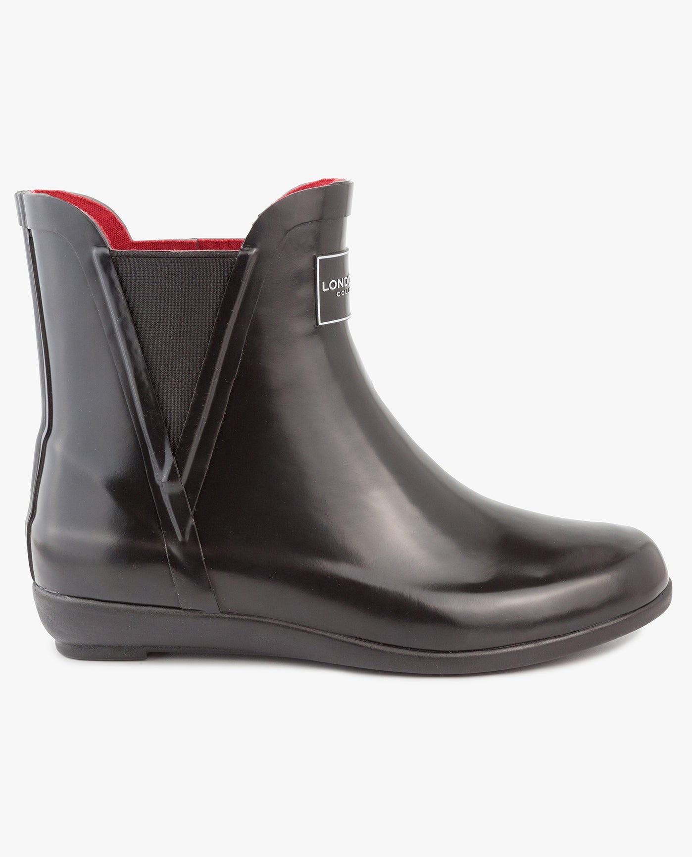 OTHER SIDE VIEW  OF WOMENS PICCADILLY ANKLE RAINBOOT | ESO_BLACK SHINY_012