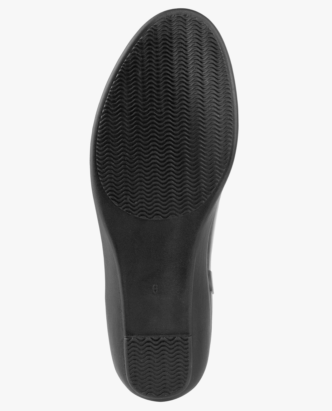 BOTTOM VIEW  OF WOMENS PICCADILLY ANKLE RAINBOOT | ESO_BLACK SHINY DOT_012