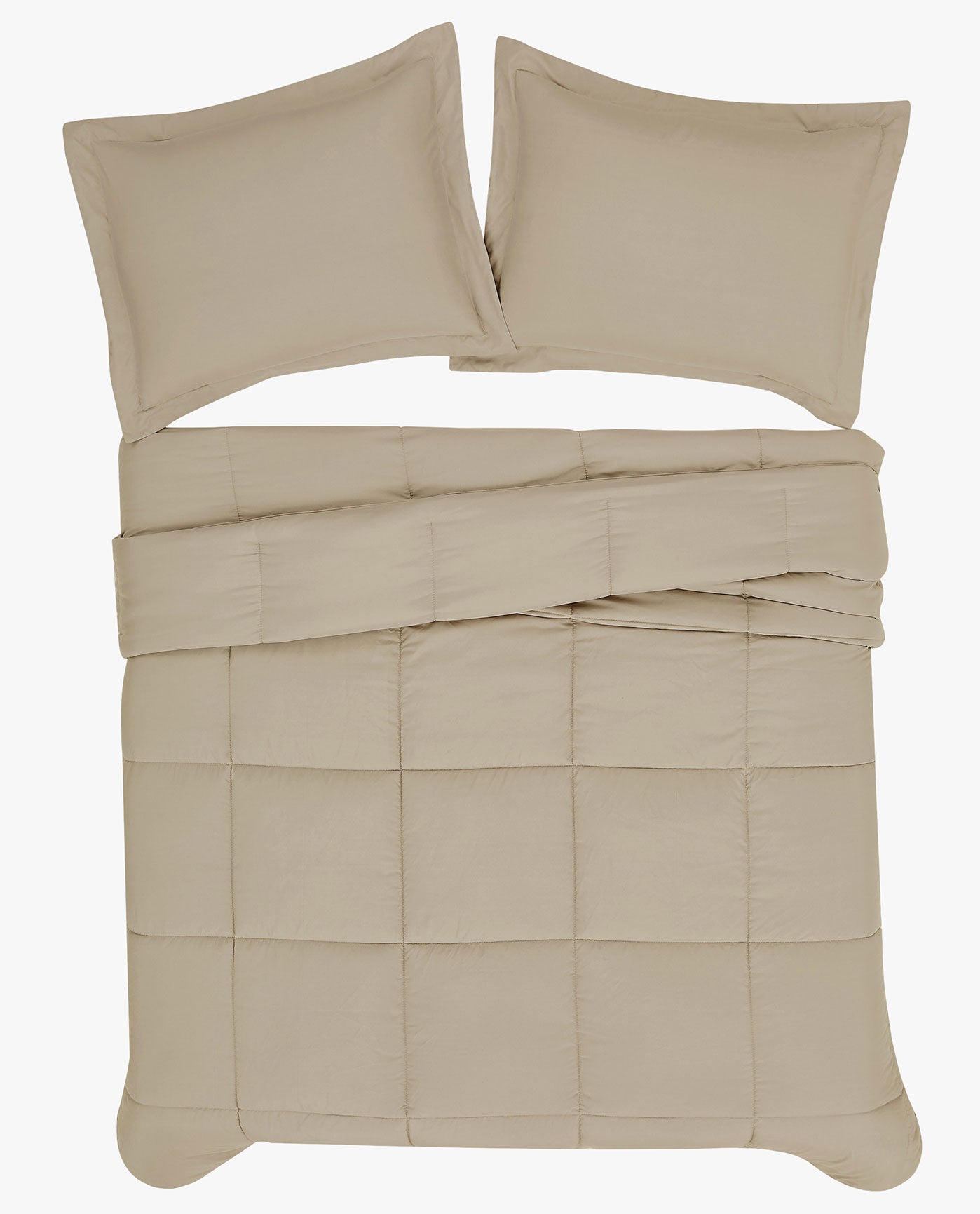 TOP IMAGE OF GARMENT SOLID WASH 3 PIECE DOWN ALTERNATIVE COMFORTER SET | PEM-Wash Khaki-250