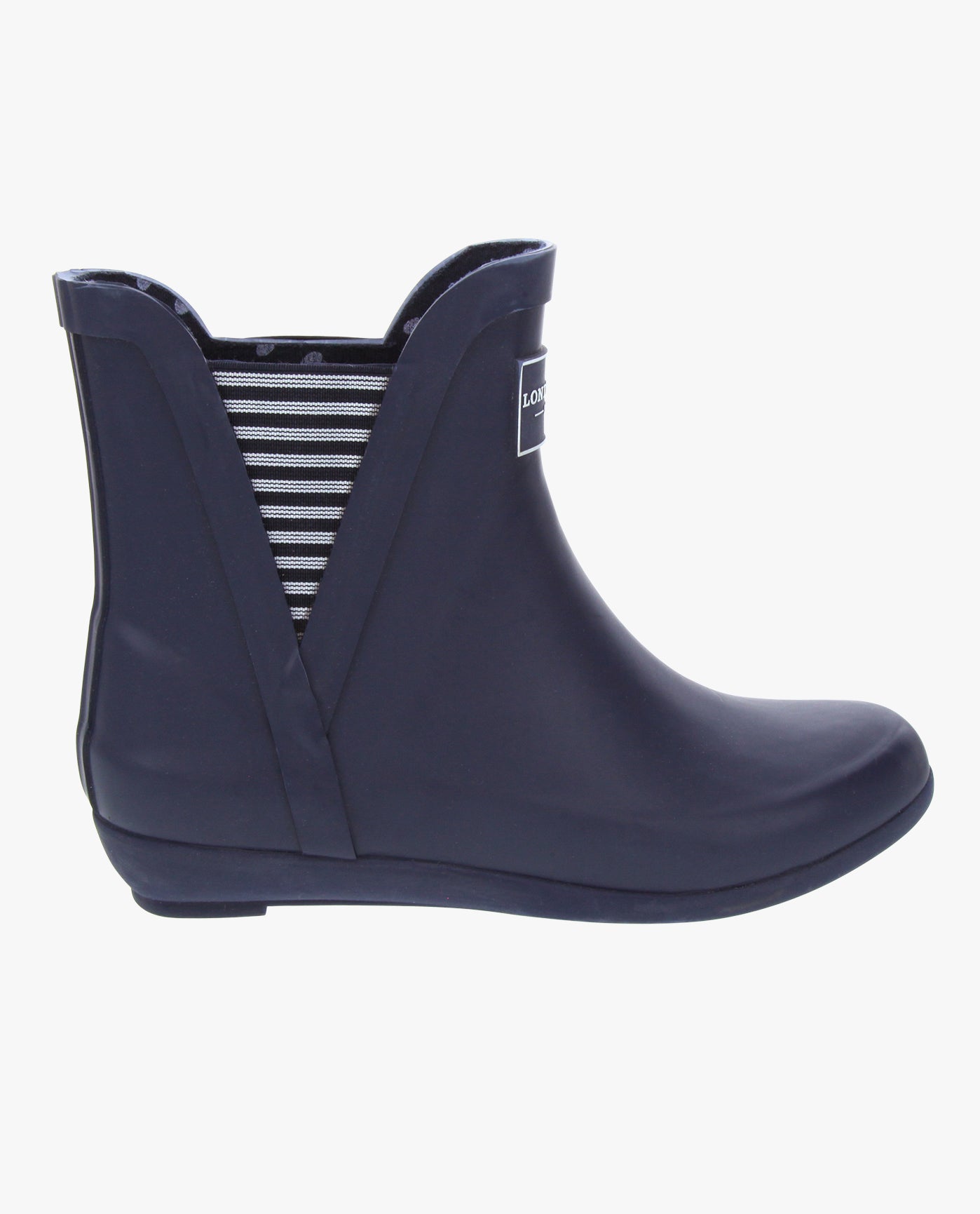 SIDE VIEW  OF WOMENS PICCADILLY ANKLE RAINBOOT | ESO_NAVY_409