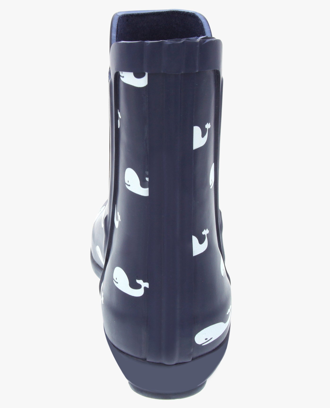 BACK VIEW  OF WOMENS PICCADILLY ANKLE RAINBOOT | ESO_NAVY WHALES_410