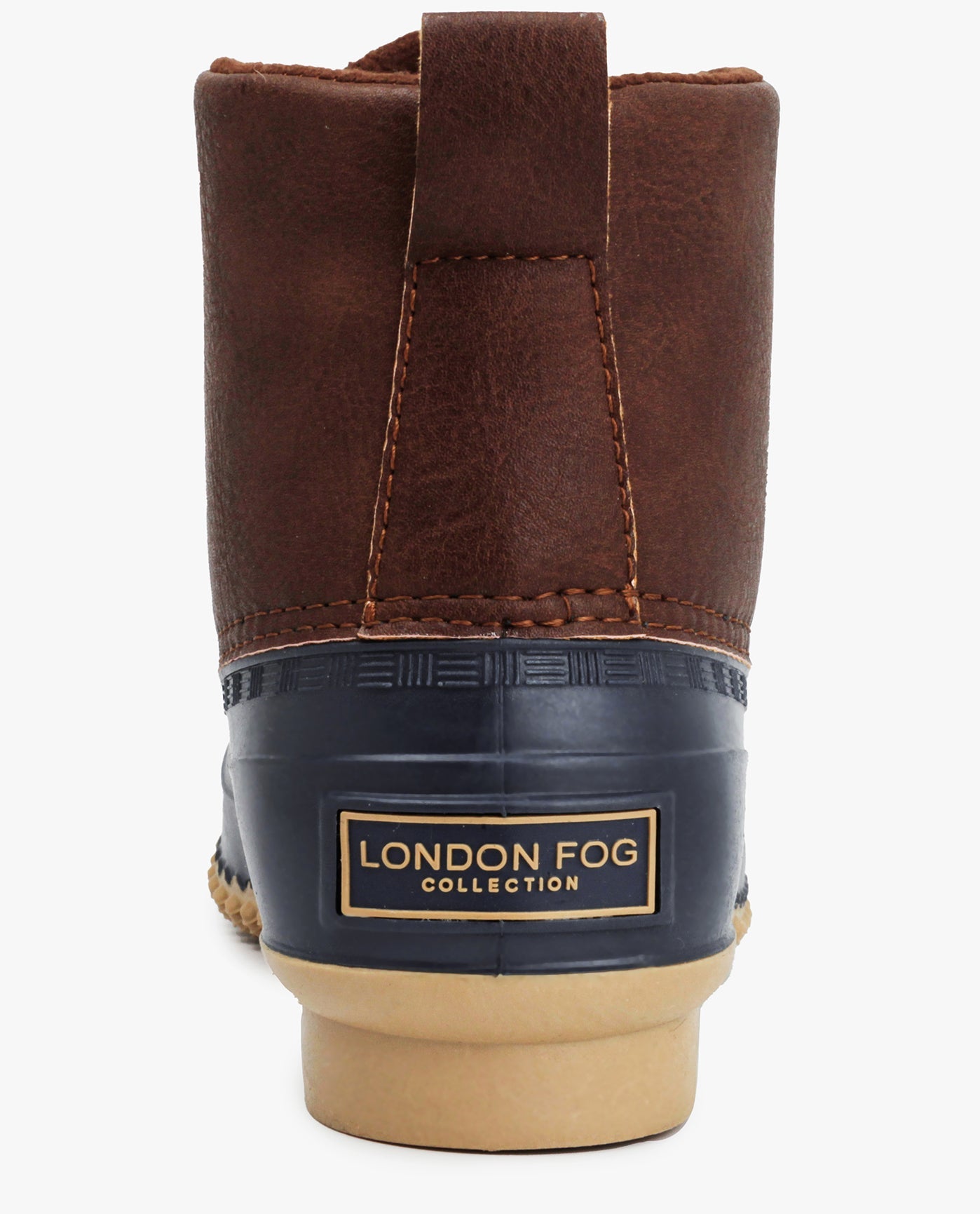 BACK VIEW  OF WOMENS WINLEY DUCK BOOT | ESO_NAVY COGNAC_402
