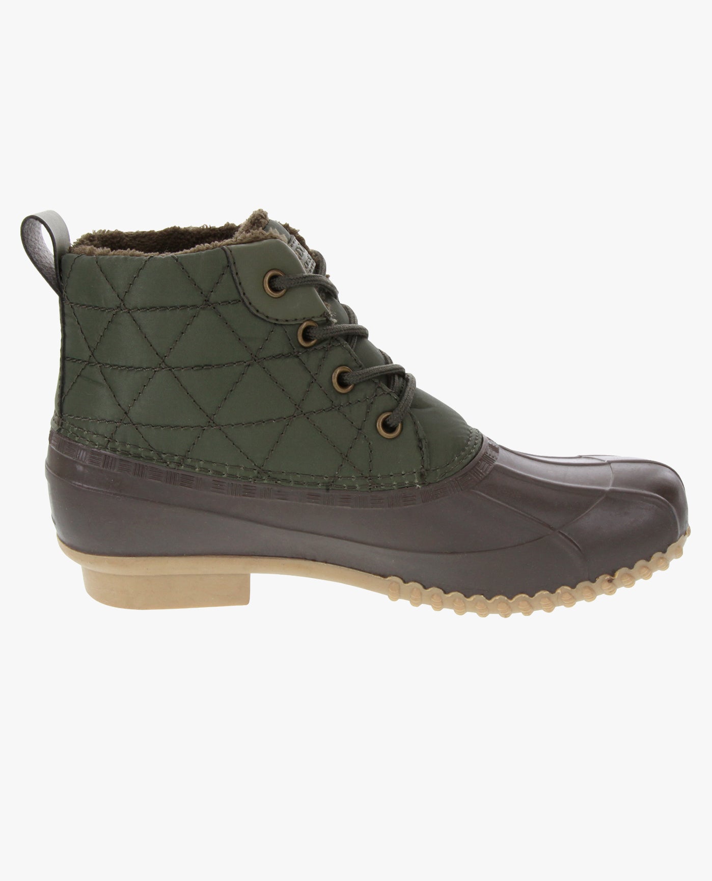SIDE VIEW  OF WOMENS WINLEY DUCK BOOT | ESO_OLIVE BROWN_300