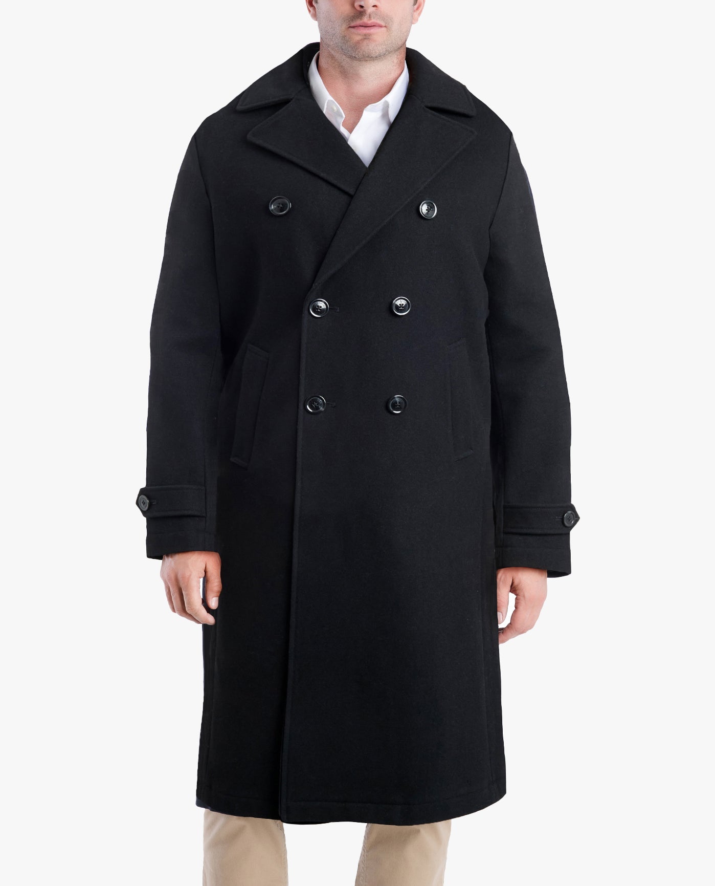 FRONT VIEW OF LILLE 46" OFFICERS COAT | BLACK