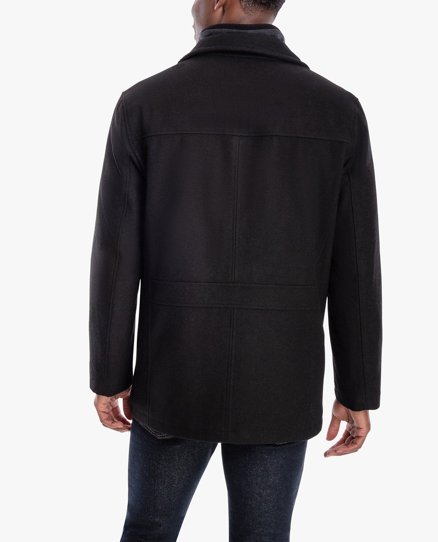 BACK VIEW OF AMHERST BUTTON FRONT WOOL JACKET | BLACK