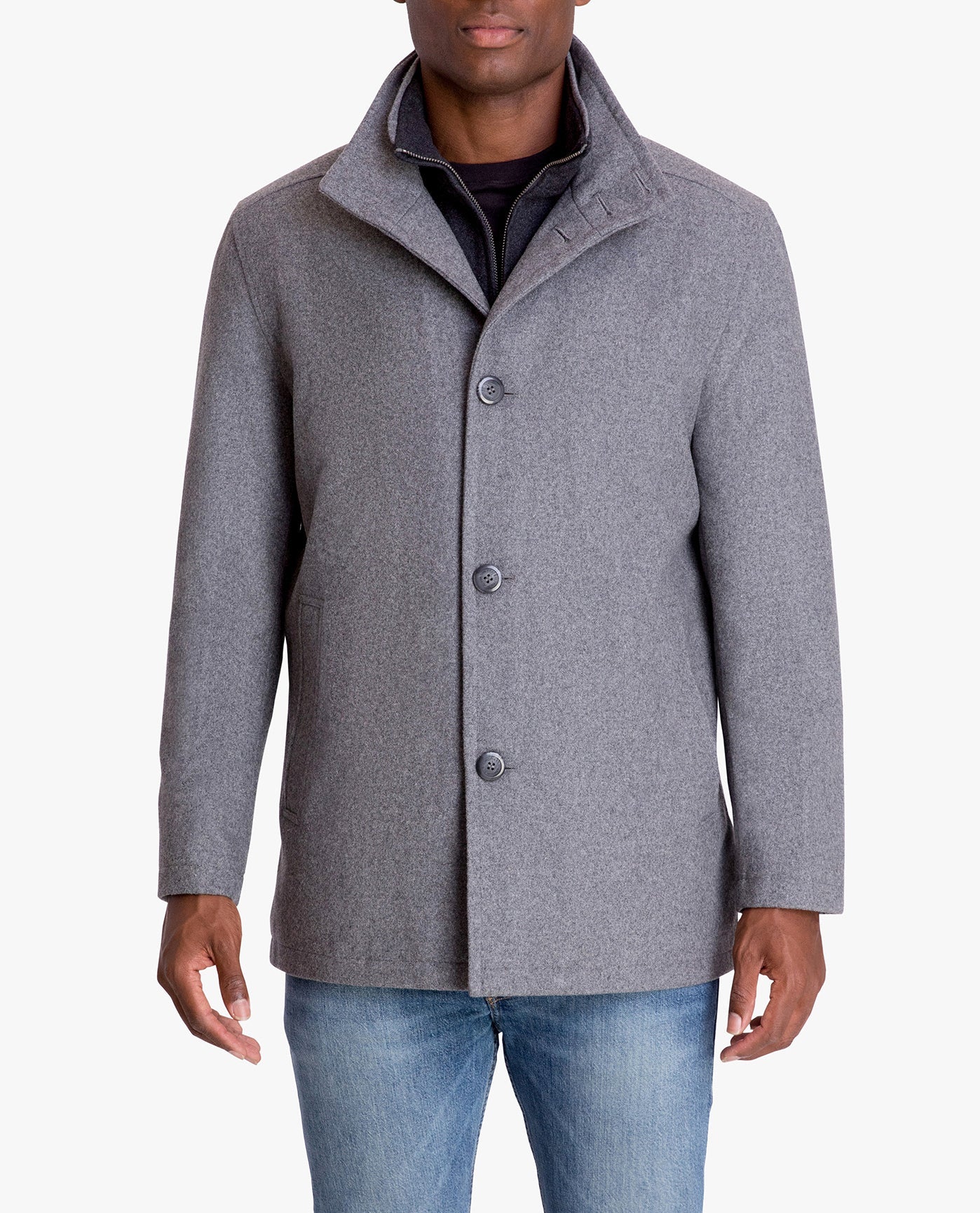 FRONT VIEW OF AMHERST BUTTON FRONT WOOL JACKET | MEDIUM GREY