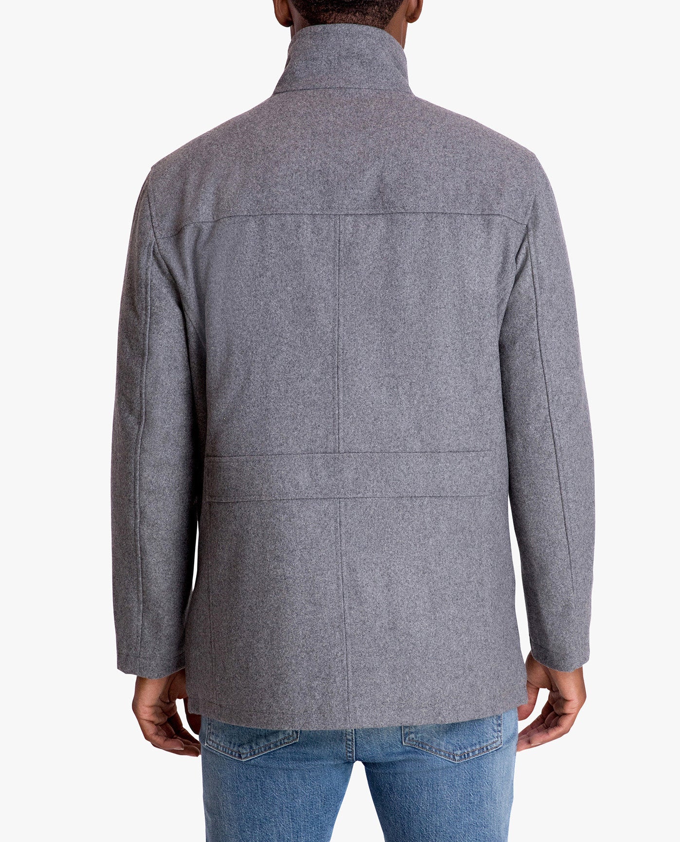 BACK VIEW OF AMHERST BUTTON FRONT WOOL JACKET | MEDIUM GREY