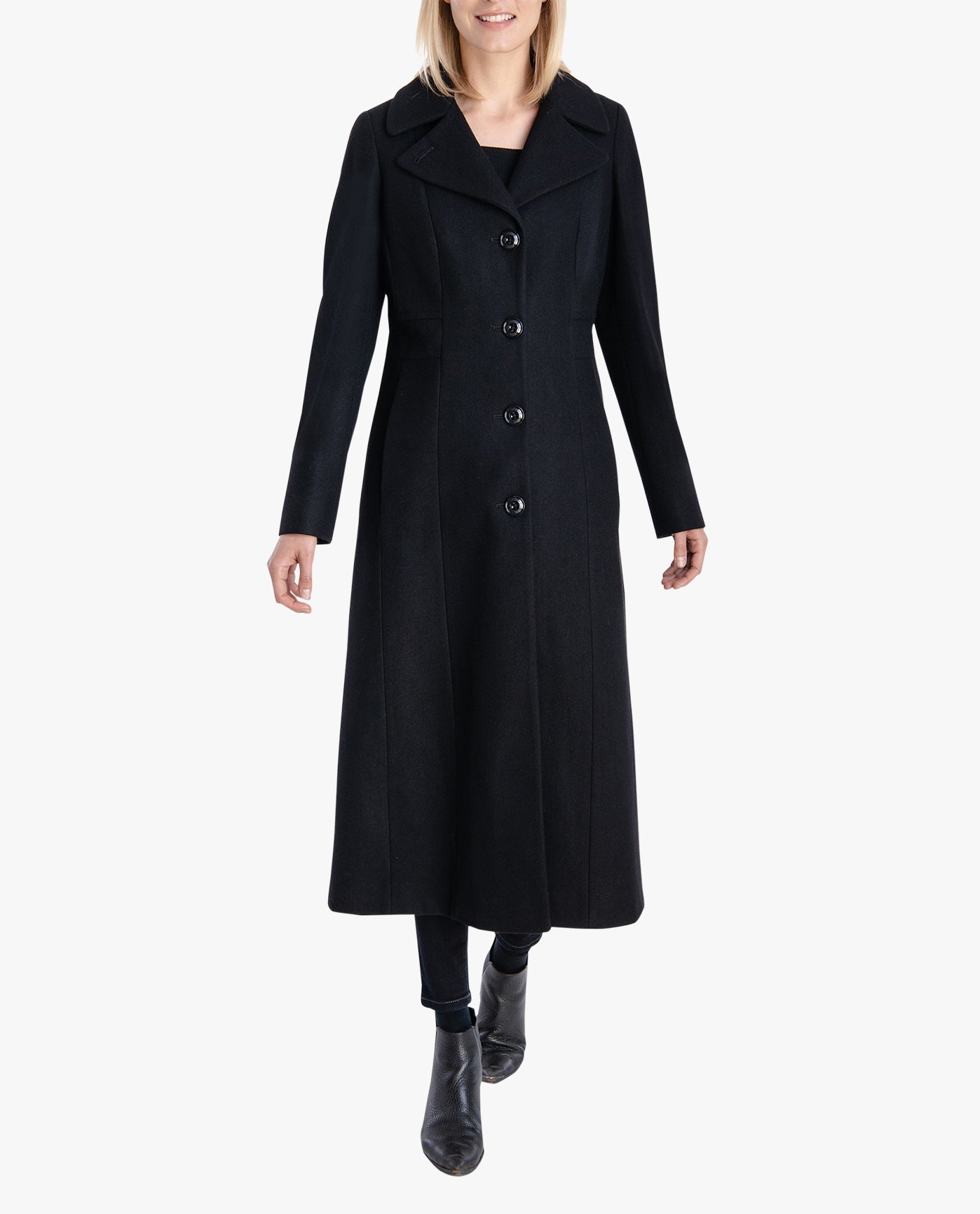 Front View Of SINGLE BREASTED MAXI PEACOAT | BLACK