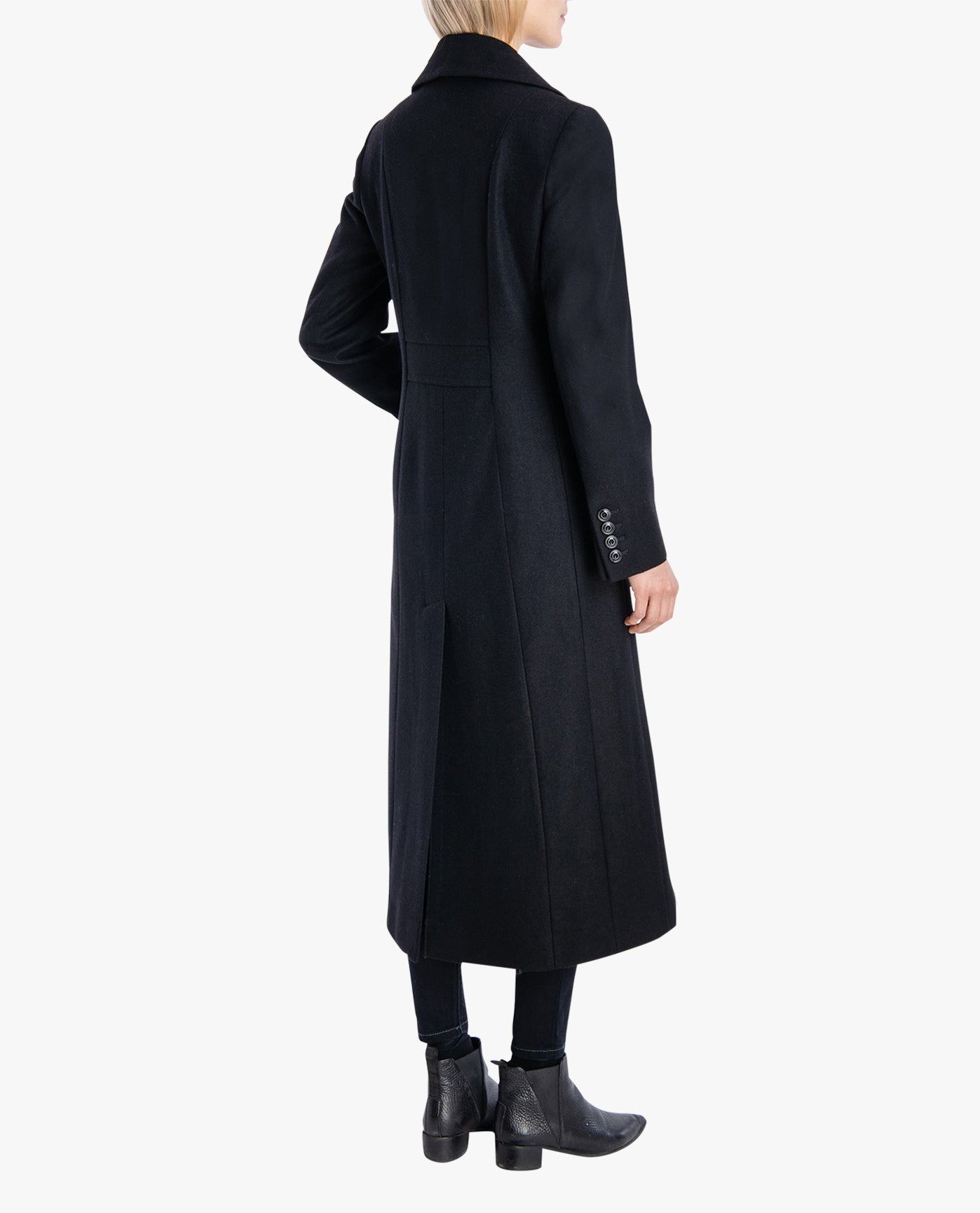 Back View Of SINGLE BREASTED MAXI PEACOAT | BLACK