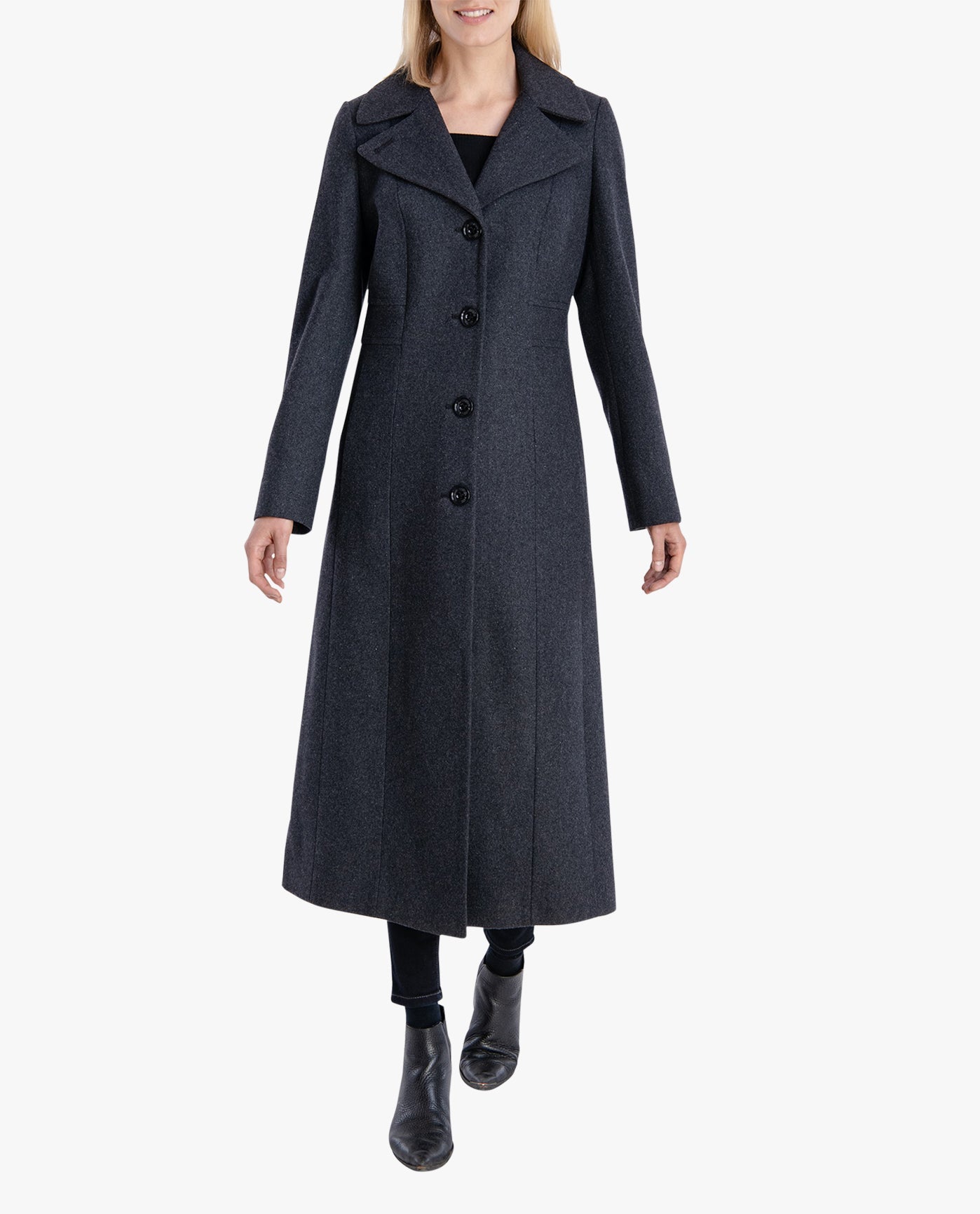Front View Of SINGLE BREASTED MAXI PEACOAT | CHARCOAL