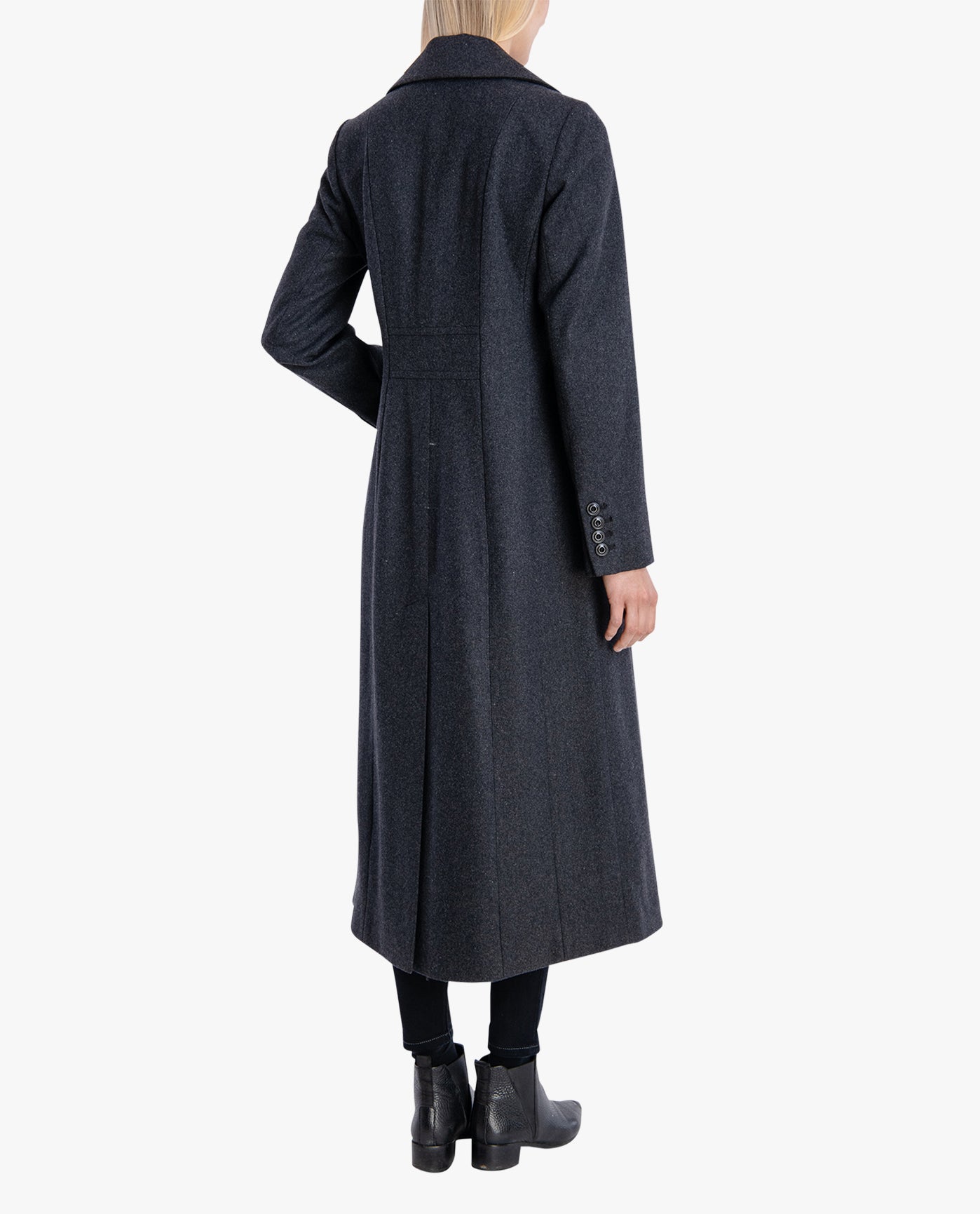Back View Of SINGLE BREASTED MAXI PEACOAT | CHARCOAL