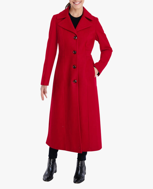 Front View Of SINGLE BREASTED MAXI PEACOAT | RED