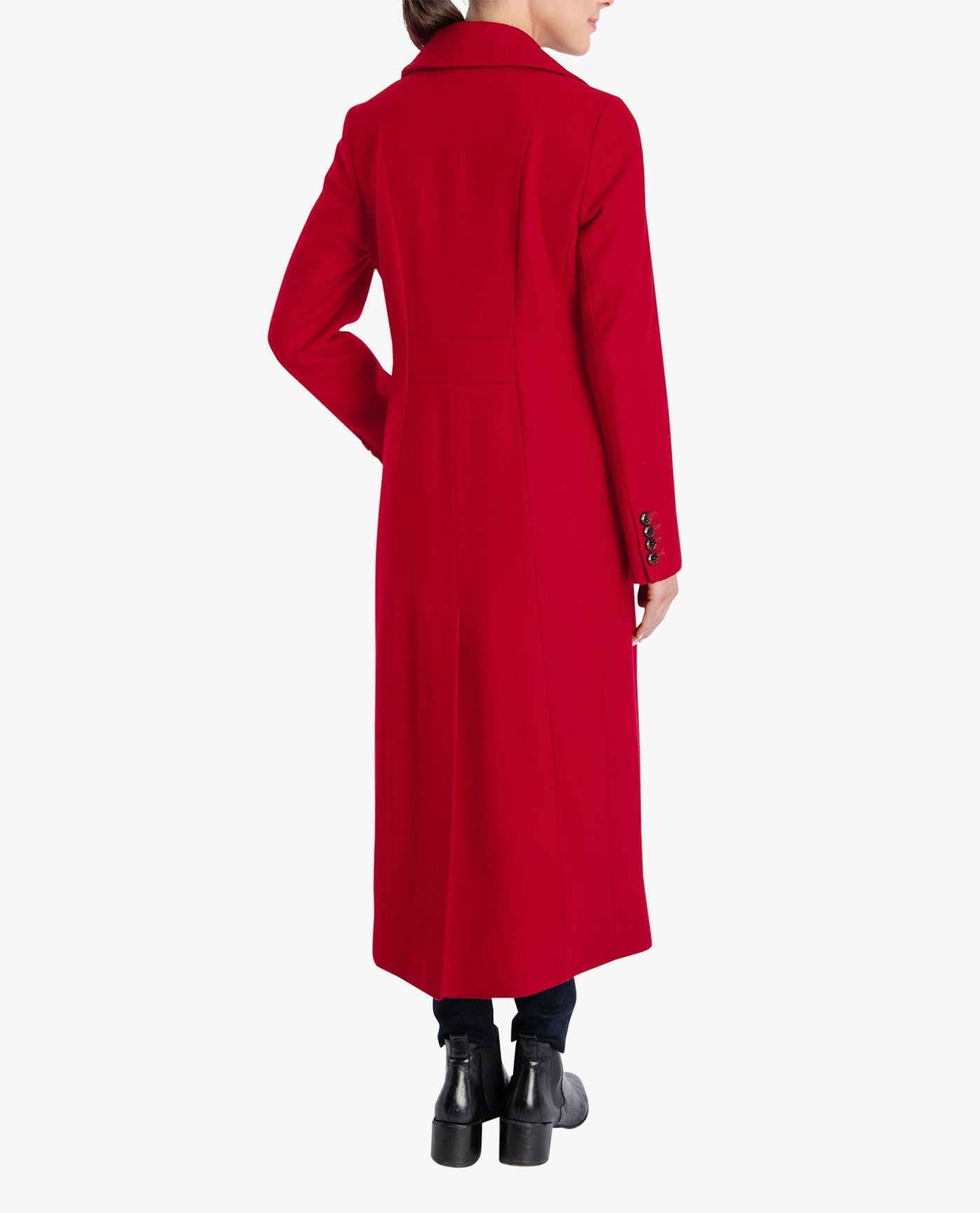Back View Of SINGLE BREASTED MAXI PEACOAT | RED