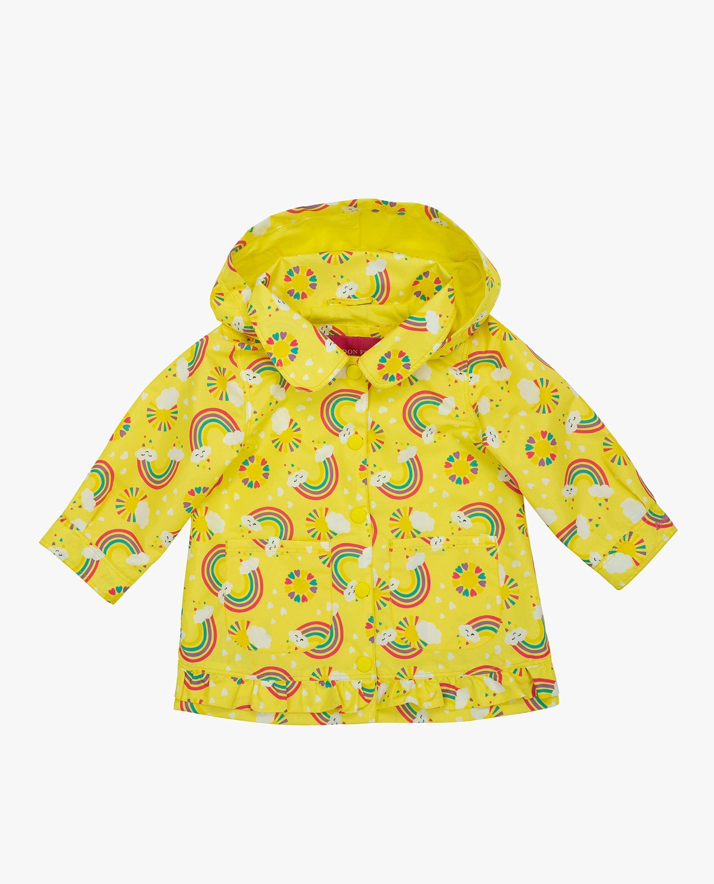 ALT VIEW OF TODDLER GIRLS PRINTED COLLARED SNAP FRONT RAINCOAT WITH HOOD | YELLOW