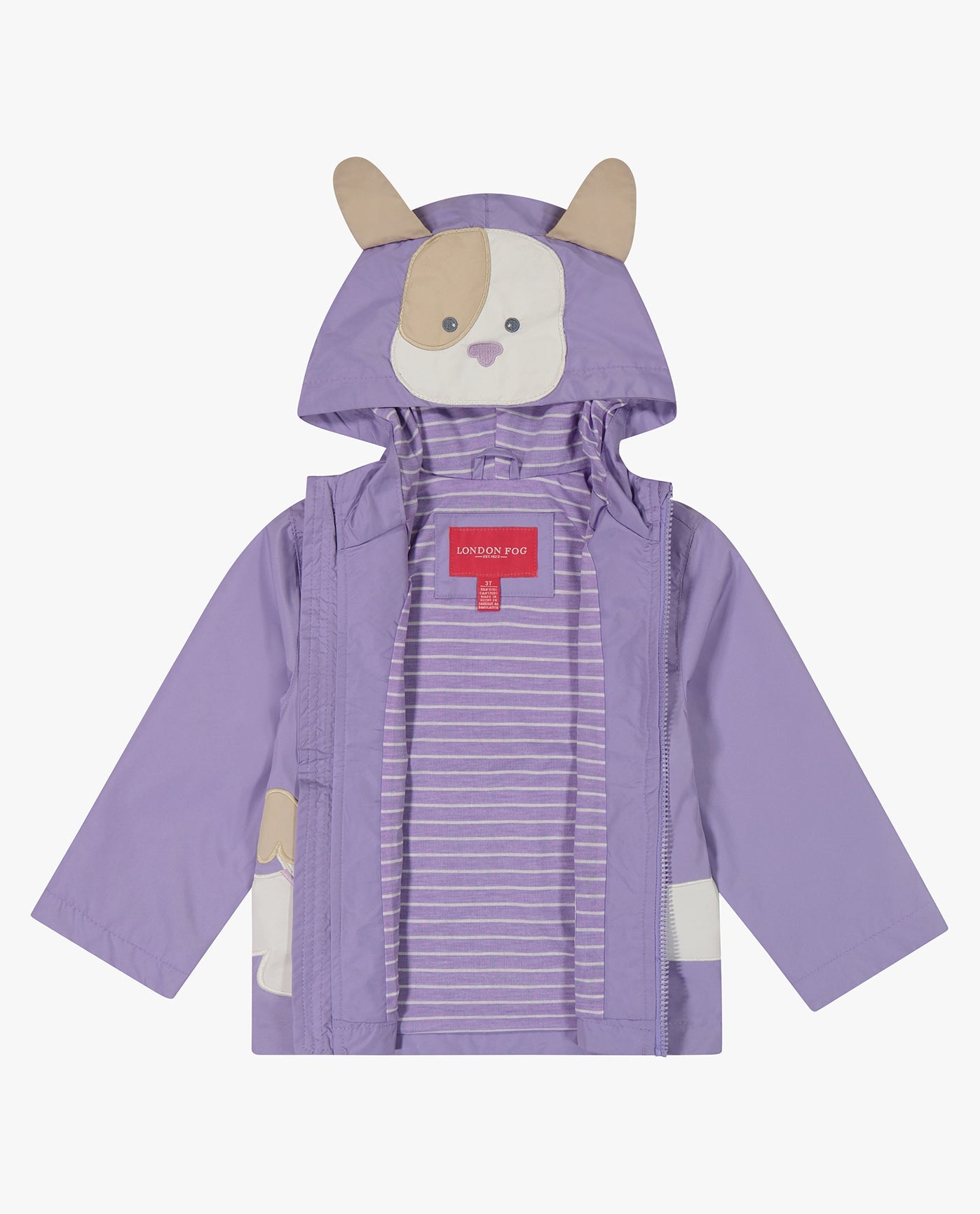 ALT VIEW OF BABY GIRLS PUPPY ZIP FRONT HOODED RAINCOAT | LILAC