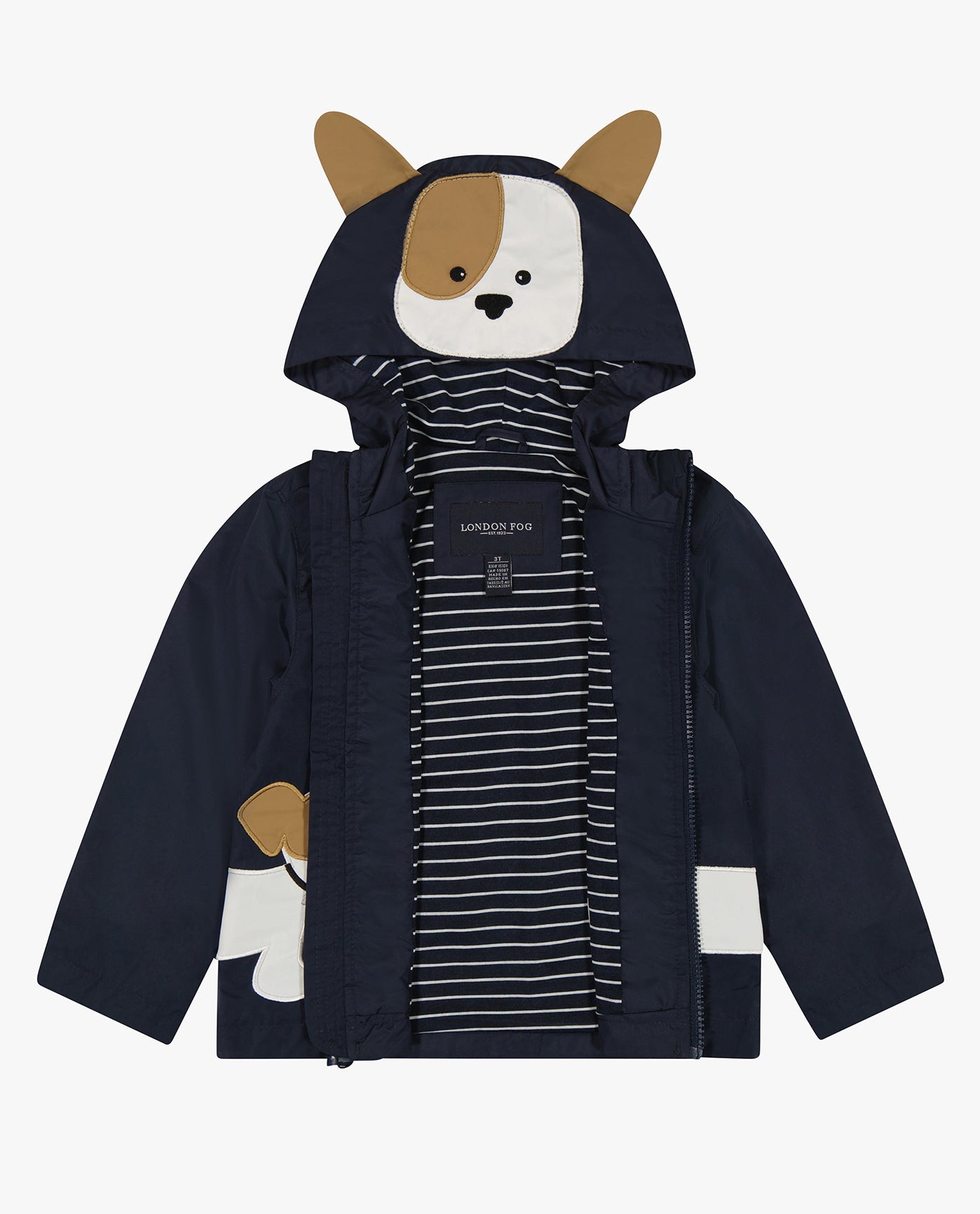 ALT VIEW OF TODDLER BOYS PUPPY ZIP FRONT HOODED RAINCOAT | NAVY