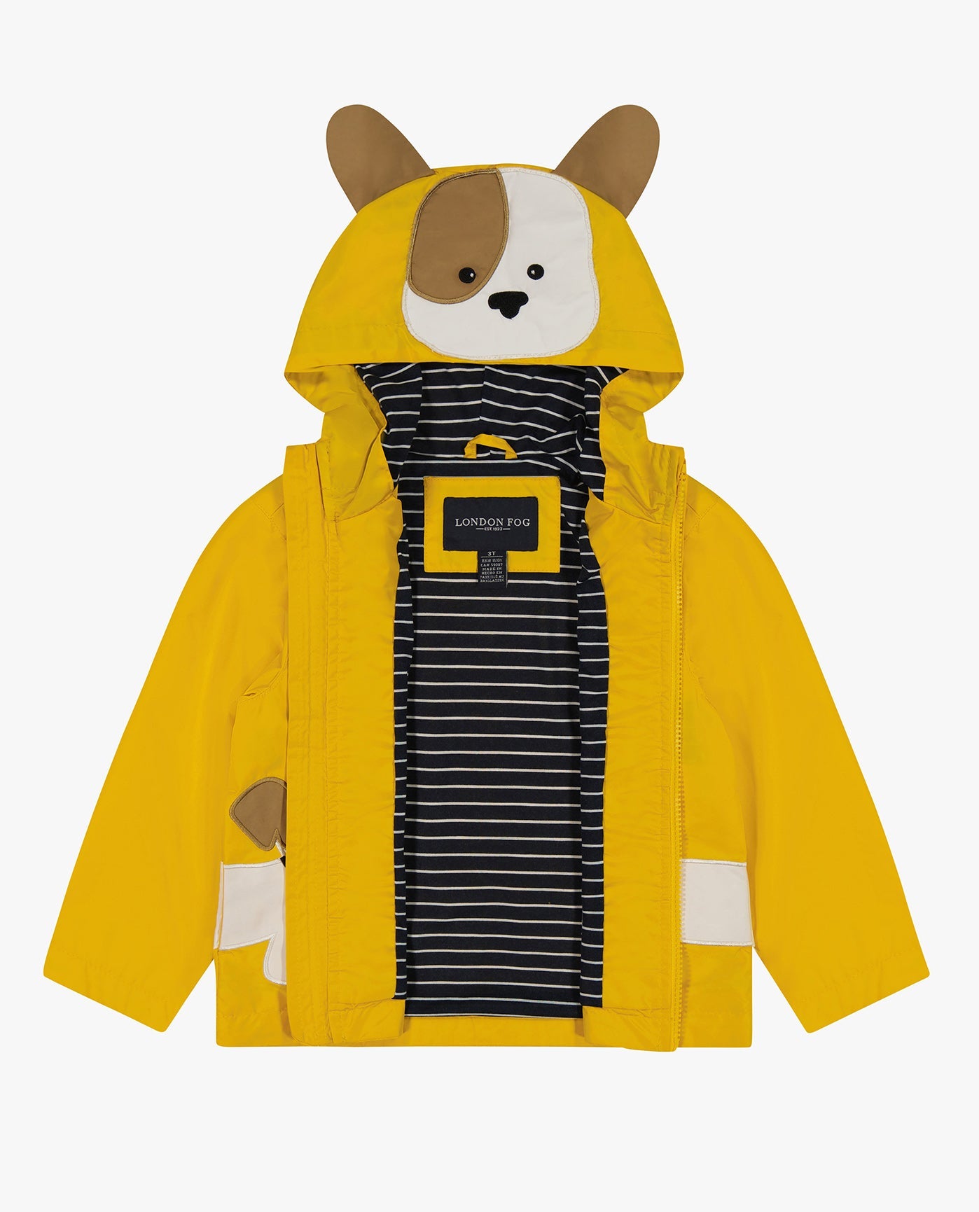 ALT VIEW OF TODDLER BOYS PUPPY ZIP FRONT HOODED RAINCOAT | YELLOW