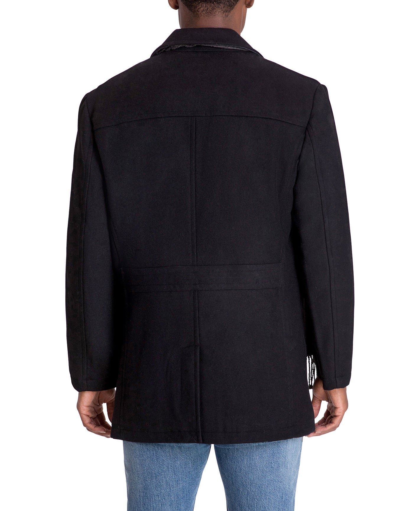 BACK VIEW OF AMITY SINGLE BREASTED WOOL JACKET | BLACK