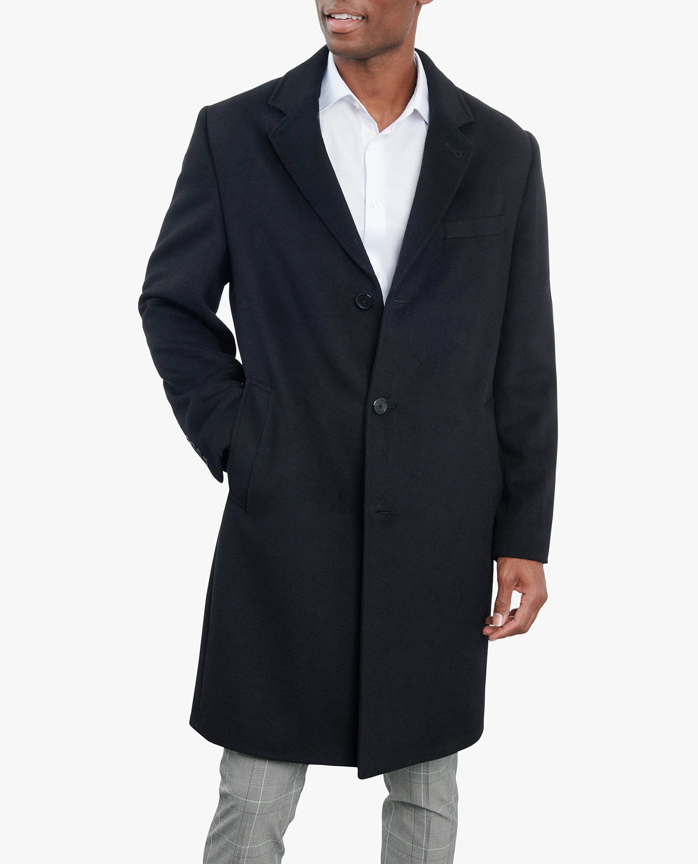 FRONT VIEW OF SIGNATURE 42" SINGLE BREASTED WOOL JACKET | BLACK