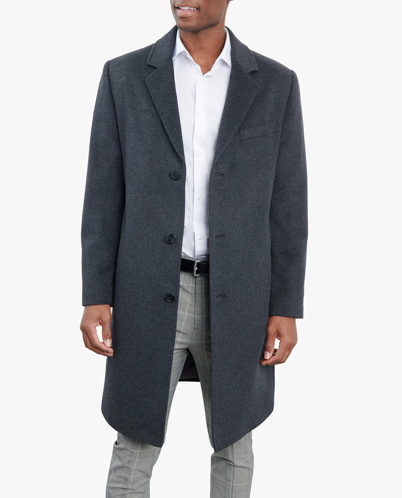 FRONT VIEW OF SIGNATURE 42" SINGLE BREASTED WOOL JACKET | CHARCOAL