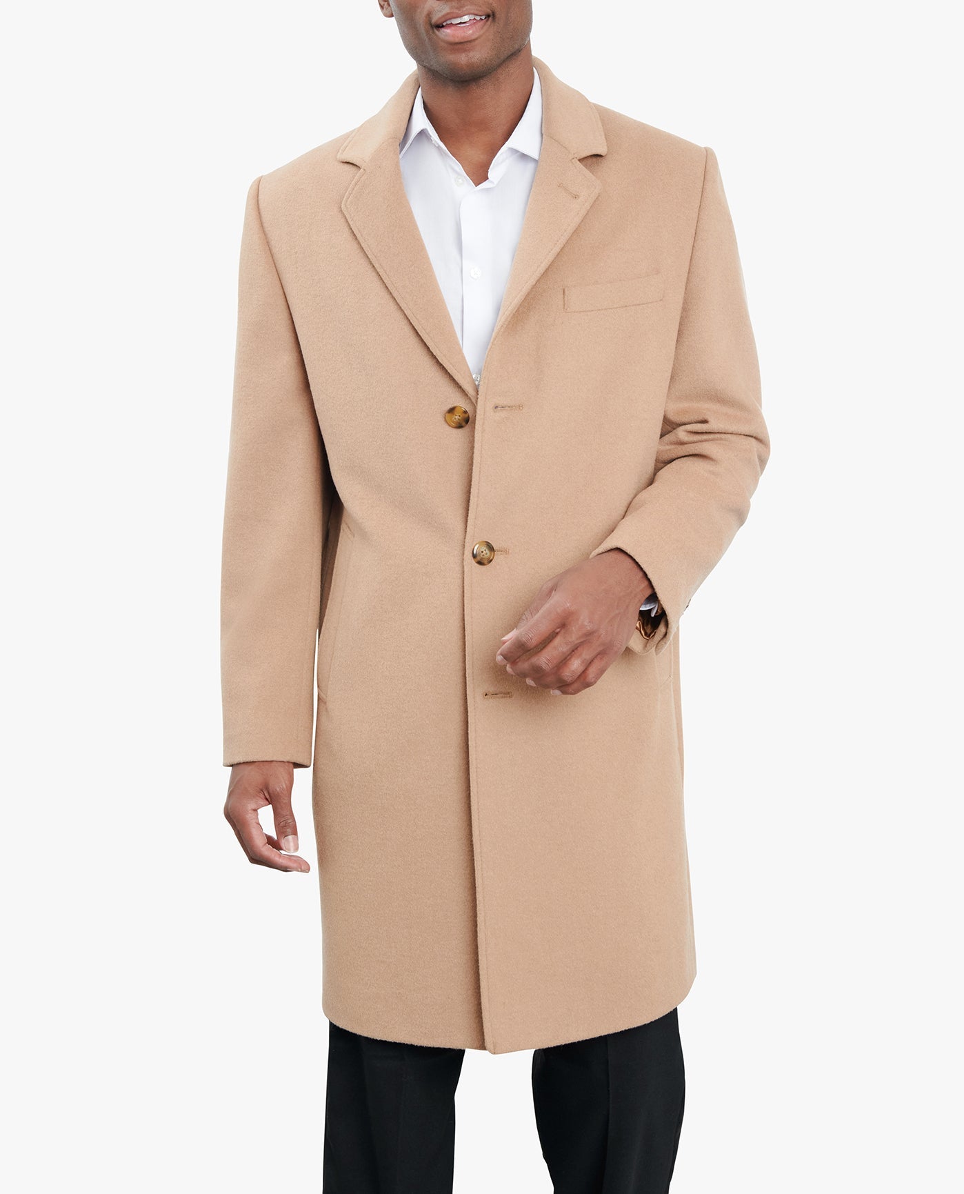 FRONT VIEW OF SIGNATURE 42" SINGLE BREASTED WOOL JACKET | CAMEL