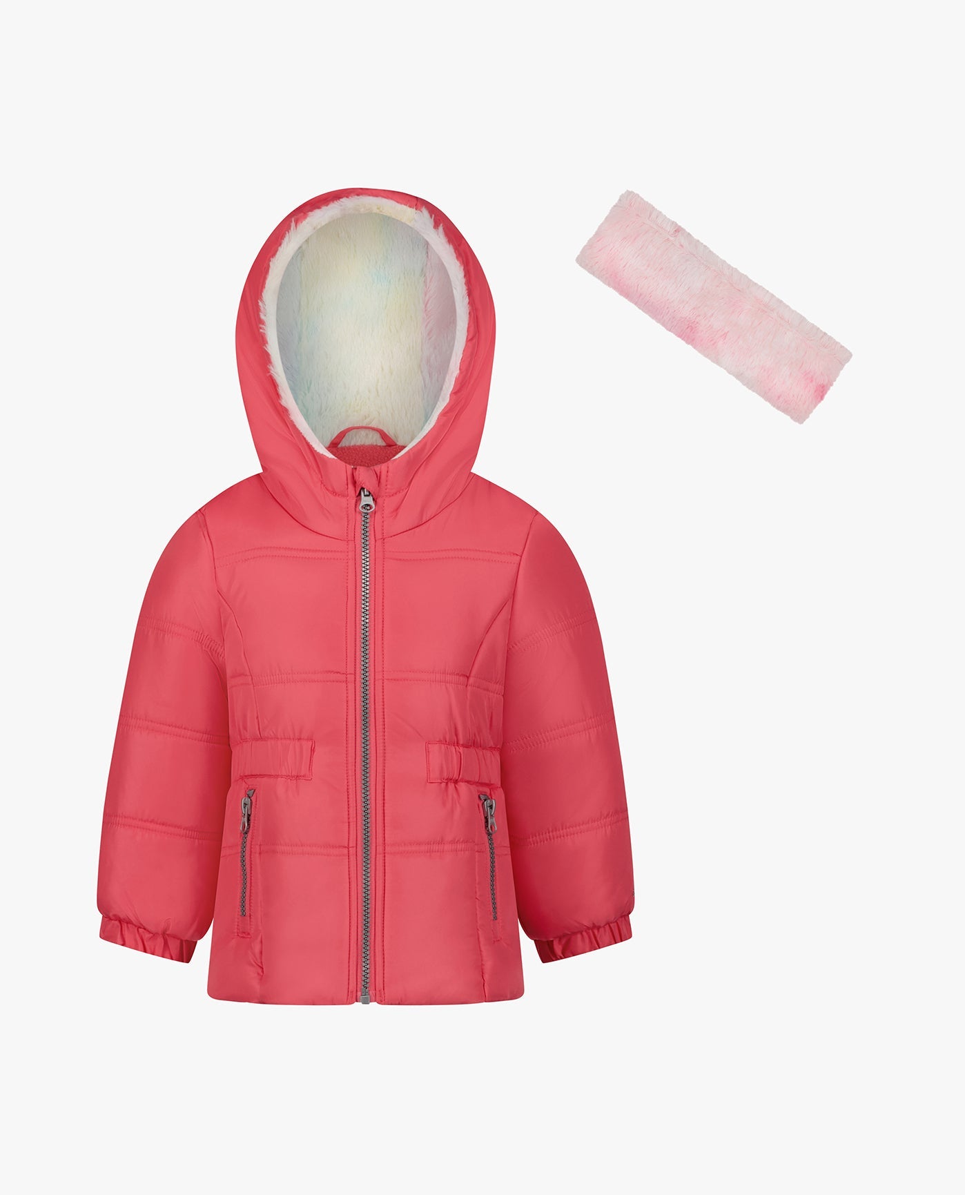 MAIN IMAGE OF BABY GIRLS ZIP-FRONT HOODED MID CINCH PUFFER | FUCHSIA