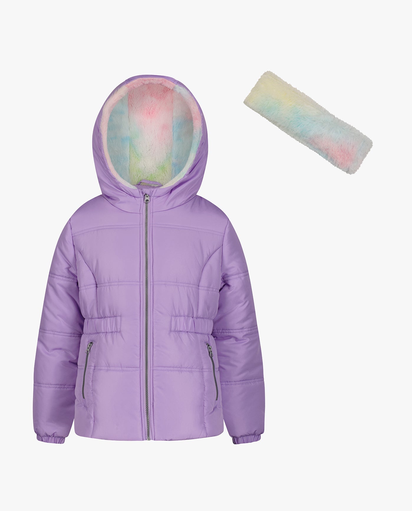 MAIN IMAGE OF BABY GIRLS ZIP-FRONT HOODED MID CINCH PUFFER | LILAC