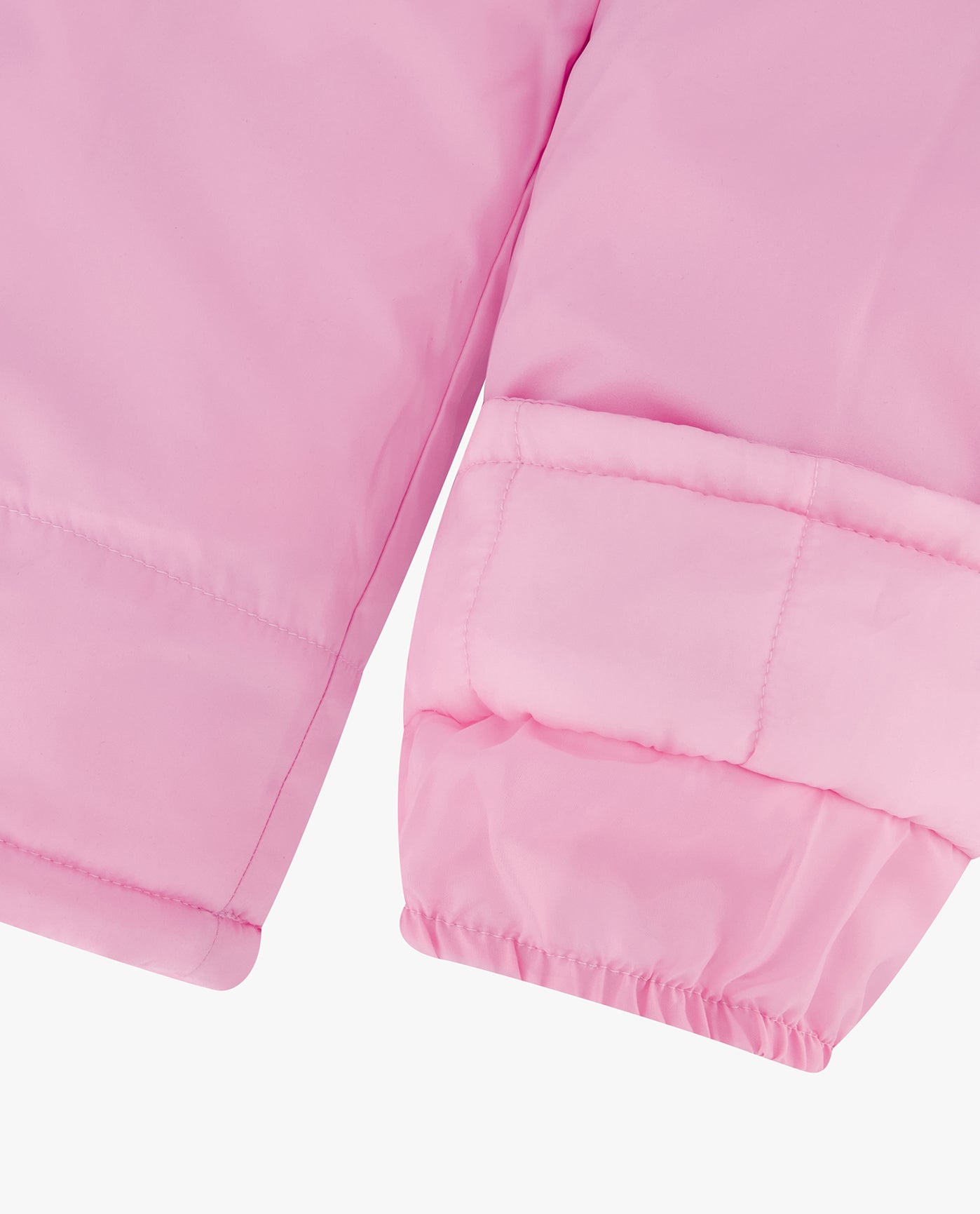 ZOOM DETAIL VIEW OF BABY GIRLS ZIP-FRONT COLOR BLOCK JACKET AND OVERALL SNOW PANT | PINK