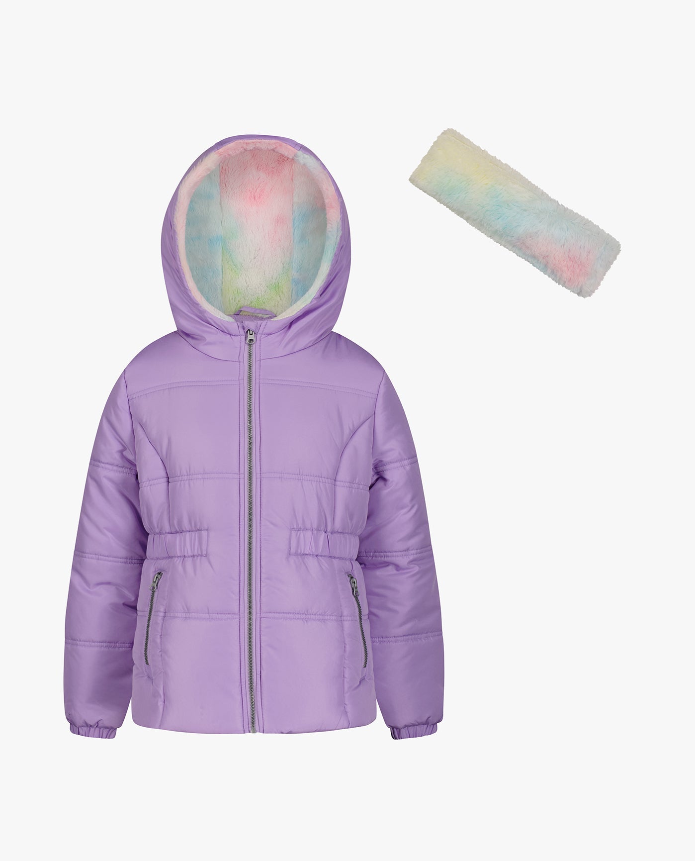 MAIN IMAGE OF TODDLER GIRLS ZIP-FRONT HOODED MID CINCH PUFFER | LILAC