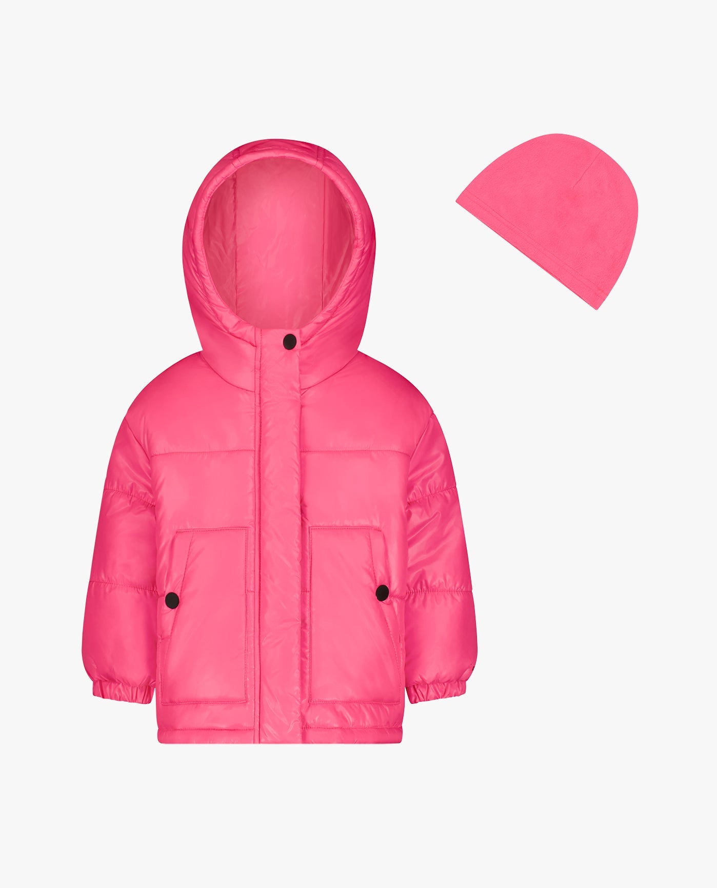 Detail View Of TODDLER GIRLS ZIP-FRONT HEAVY WEIGHT PUFFER | HOT PINK