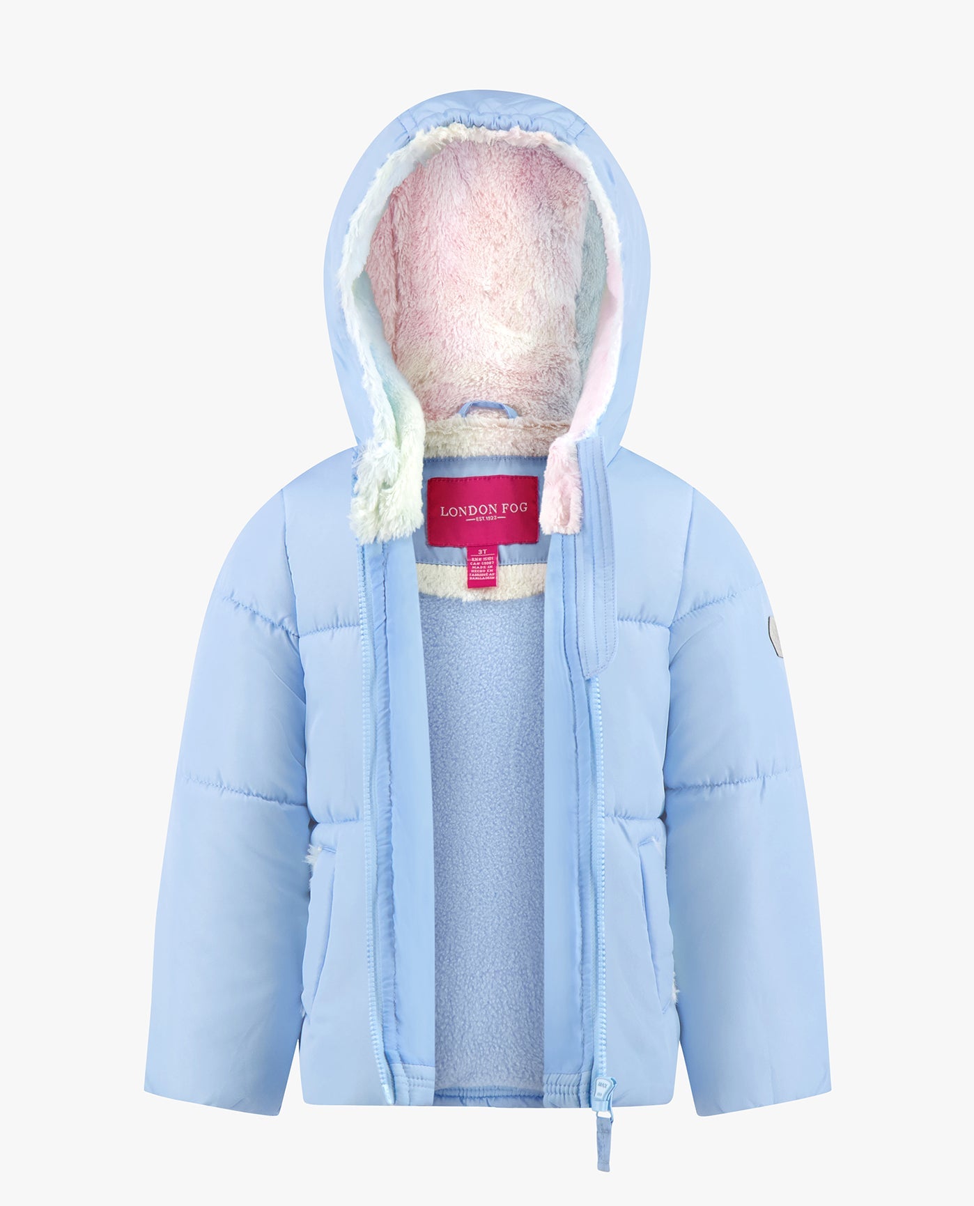 ALT VIEW OF TODDLER GIRLS ZIP-FRONT HOODED LOOSE FIT PUFFER | LIGHT BLUE