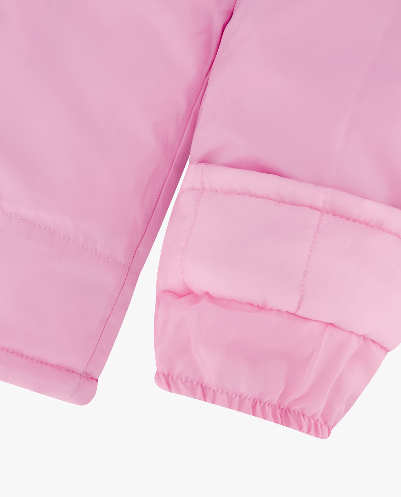 ZOOM DETAIL VIEW OF TODDLER GIRLS ZIP-FRONT COLOR BLOCK JACKET AND OVERALL SNOW PANT | PINK