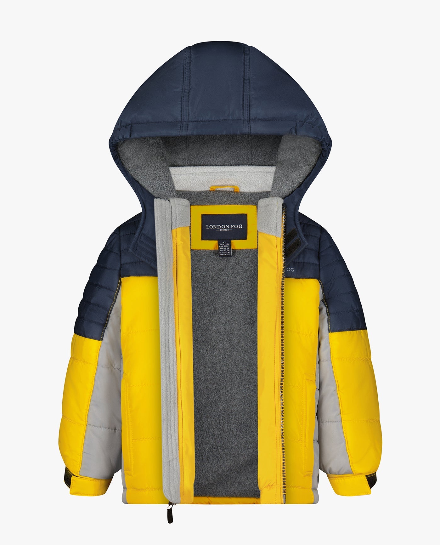 ALT VIEW OF TODDLER BOYS ZIP-FRONT MID WEIGHT SPORTS PUFFER | YELLOW