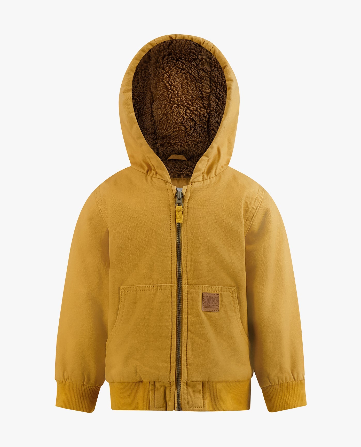 Front View Of TODDLER BOYS ZIP-FRONT HOODED BOMBER | TAN