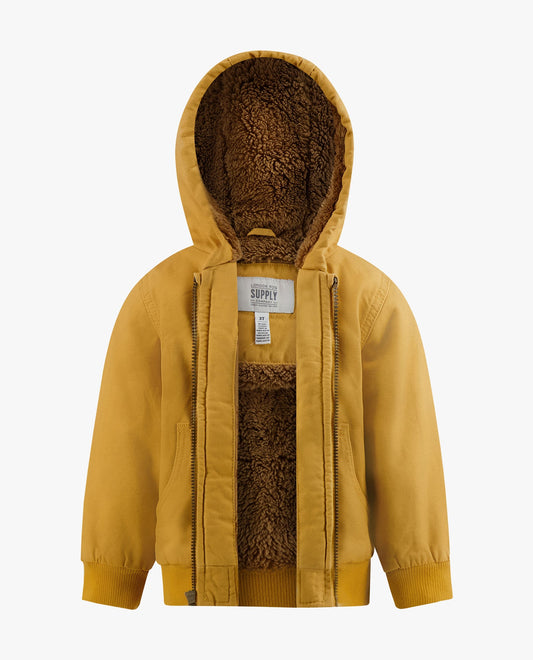 Detail View Of TODDLER BOYS ZIP-FRONT HOODED BOMBER | TAN