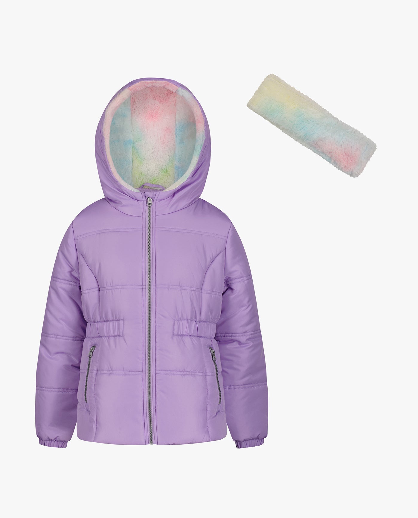 Lilac puffer jacket online with hood